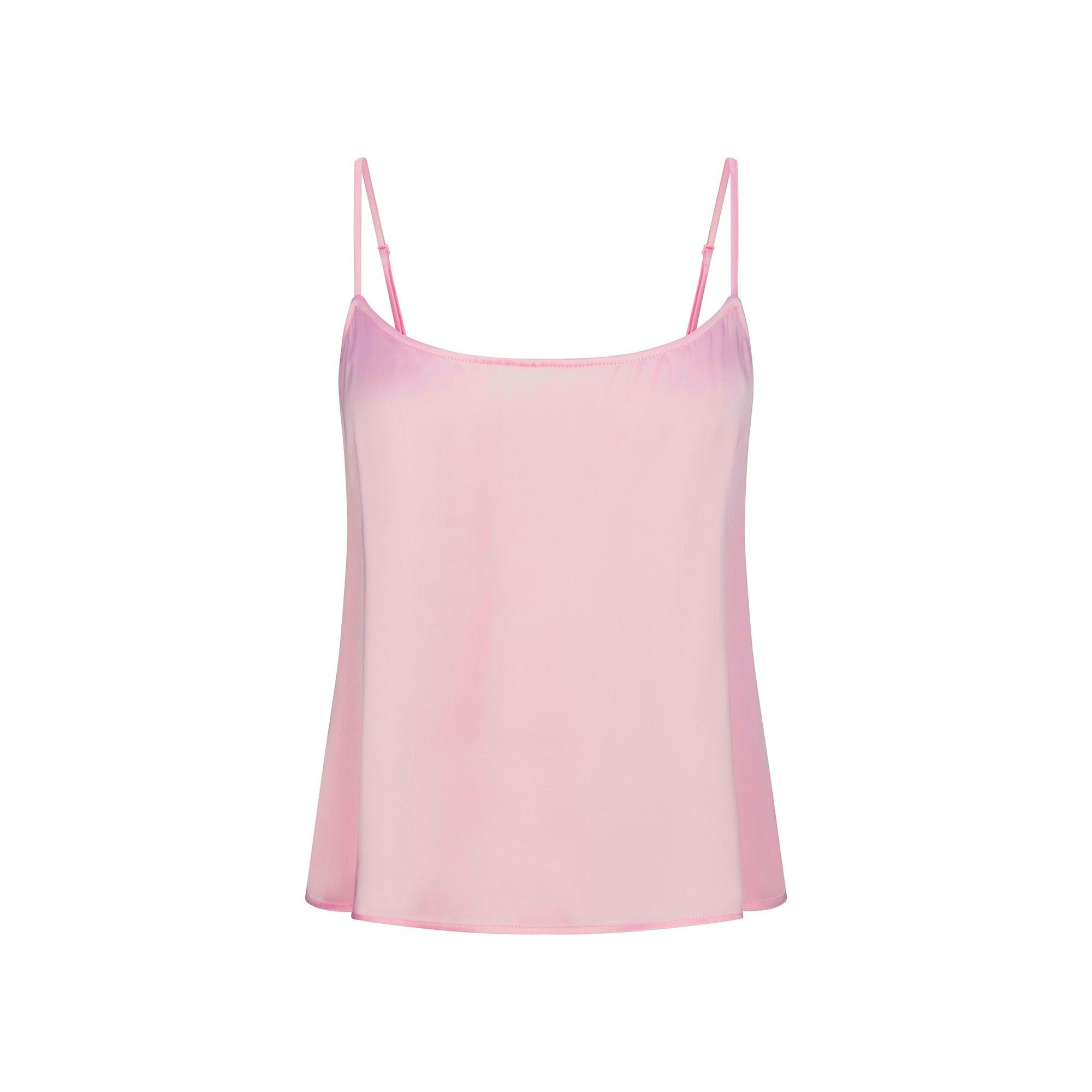 SKIMS HOTEL SHINE CAMI SLEEP SET | BABY PINK ON A MODEL FRONT VIEW