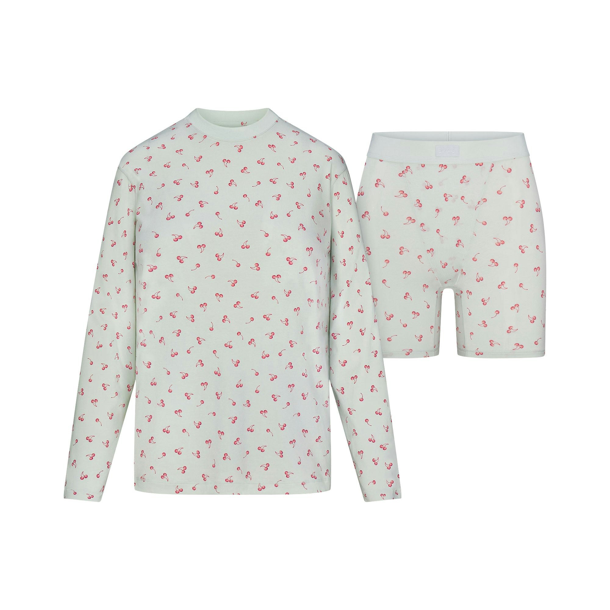 BOYFRIEND LONG SLEEVE AND BOXER SET | CLOUD CHERRY PRINT FLAT ON A WHITE BACKGROUND | FLT