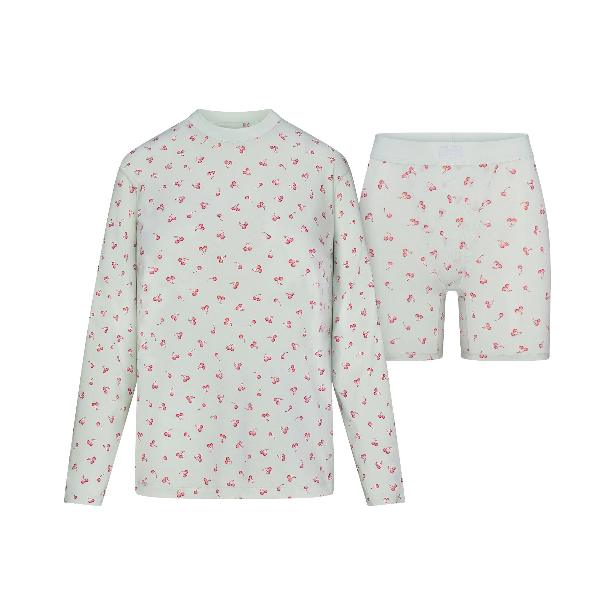 BOYFRIEND LONG SLEEVE AND BOXER SET | CLOUD CHERRY PRINT FLAT ON A WHITE BACKGROUND | FLT