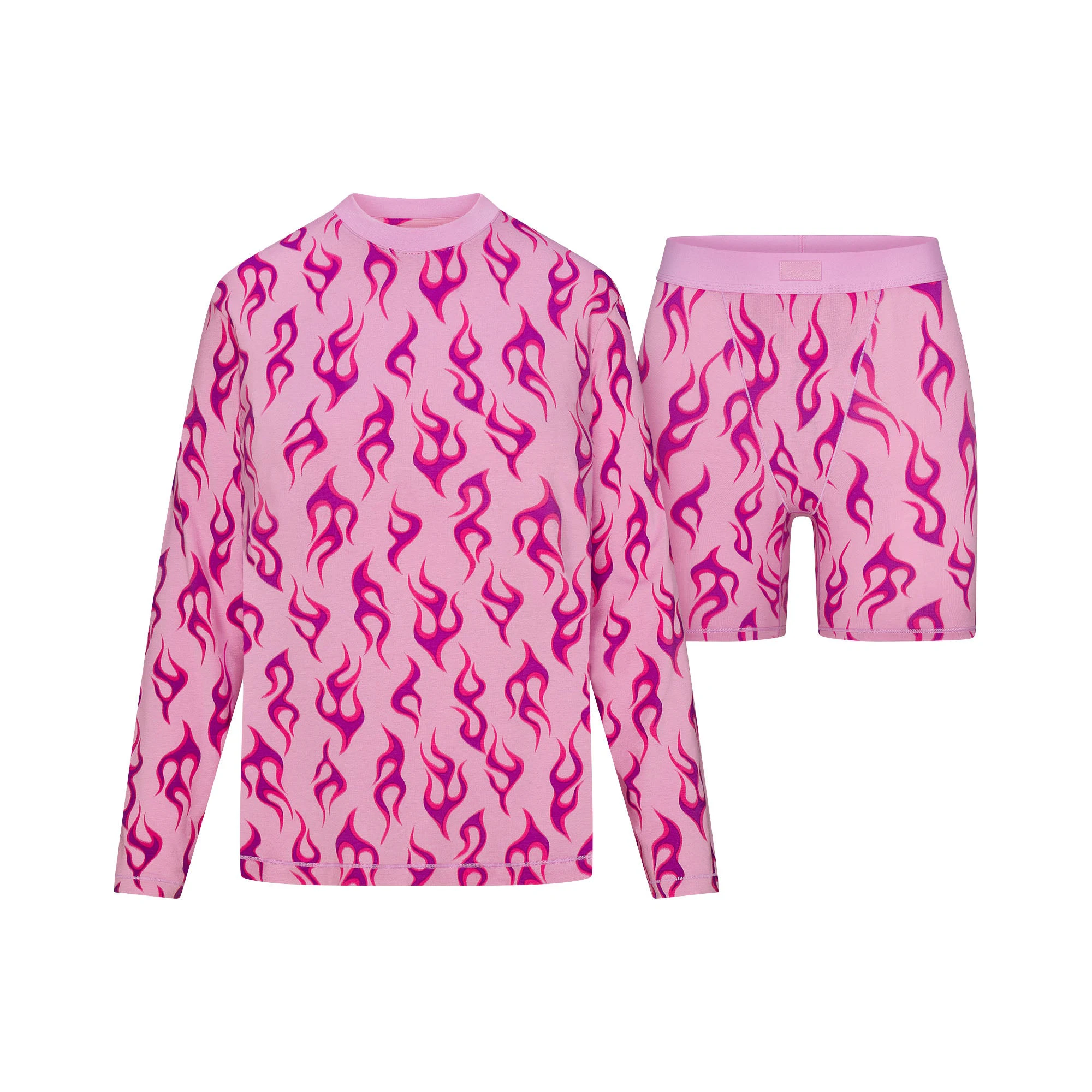 BOYFRIEND LONG SLEEVE AND BOXER SET | PETAL FLAME PRINT FLAT ON A WHITE BACKGROUND | FLT