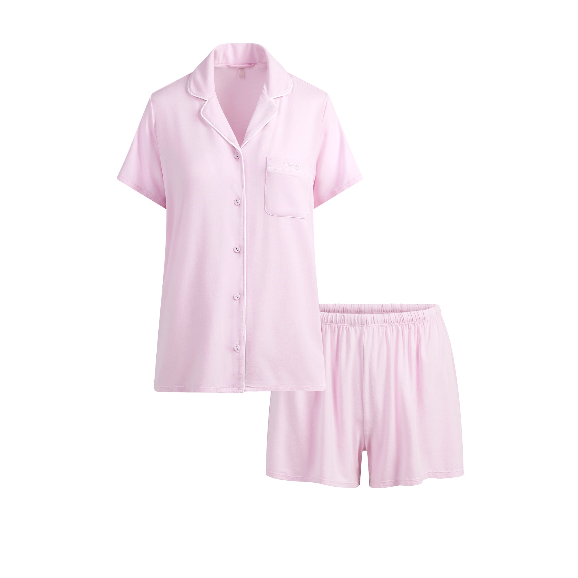 ☆SKIMS(スキムズ)SOFT LOUNGE SHORT SLEEVE BUTTON UP SET☆ SKIMS SLEEP SHORT SLEEVE BUTTON UP SET | CHERRY BLOSSOM CONTRAST