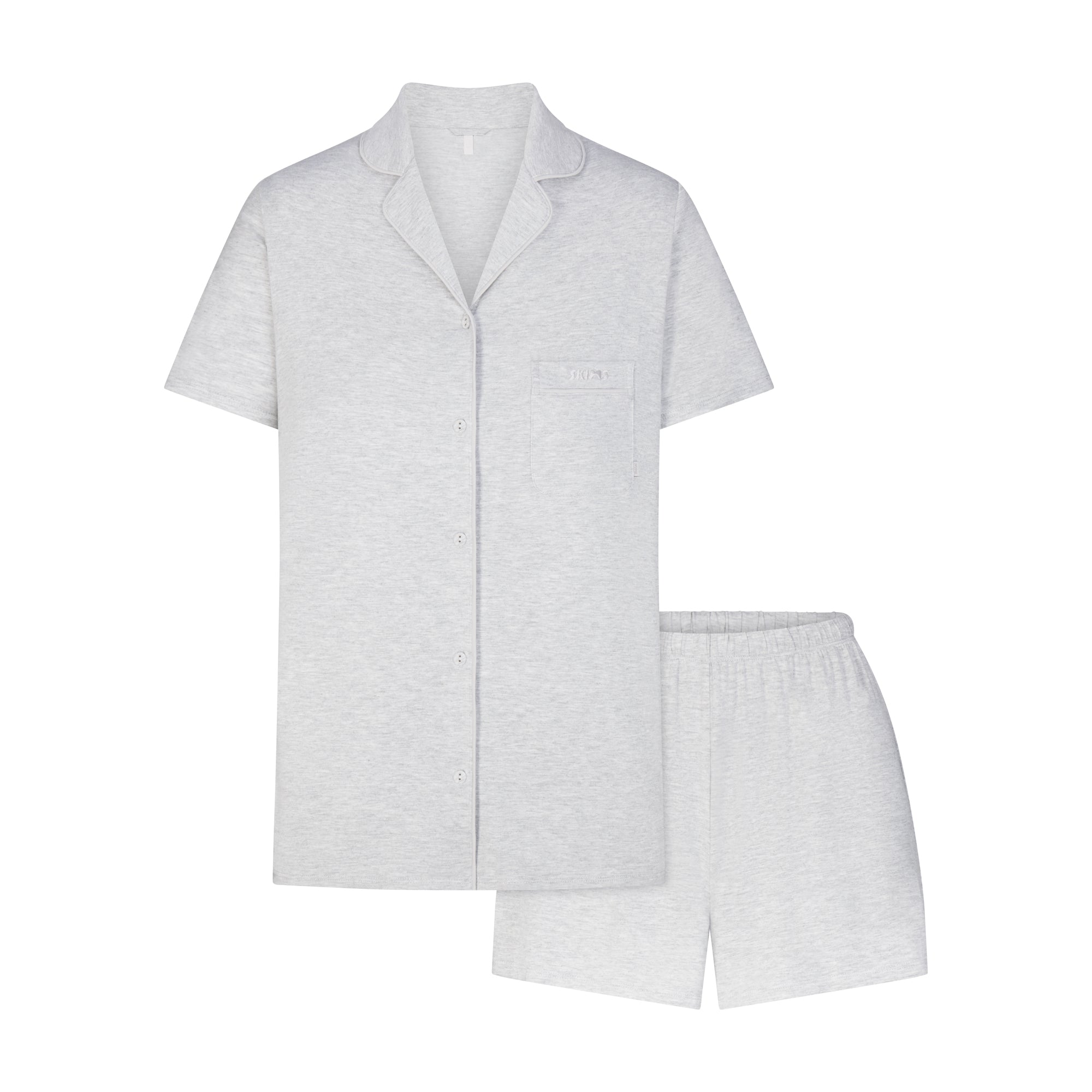 SKIMS SLEEP SHORT SLEEVE BUTTON UP SET | LIGHT HEATHER GREY | XXS