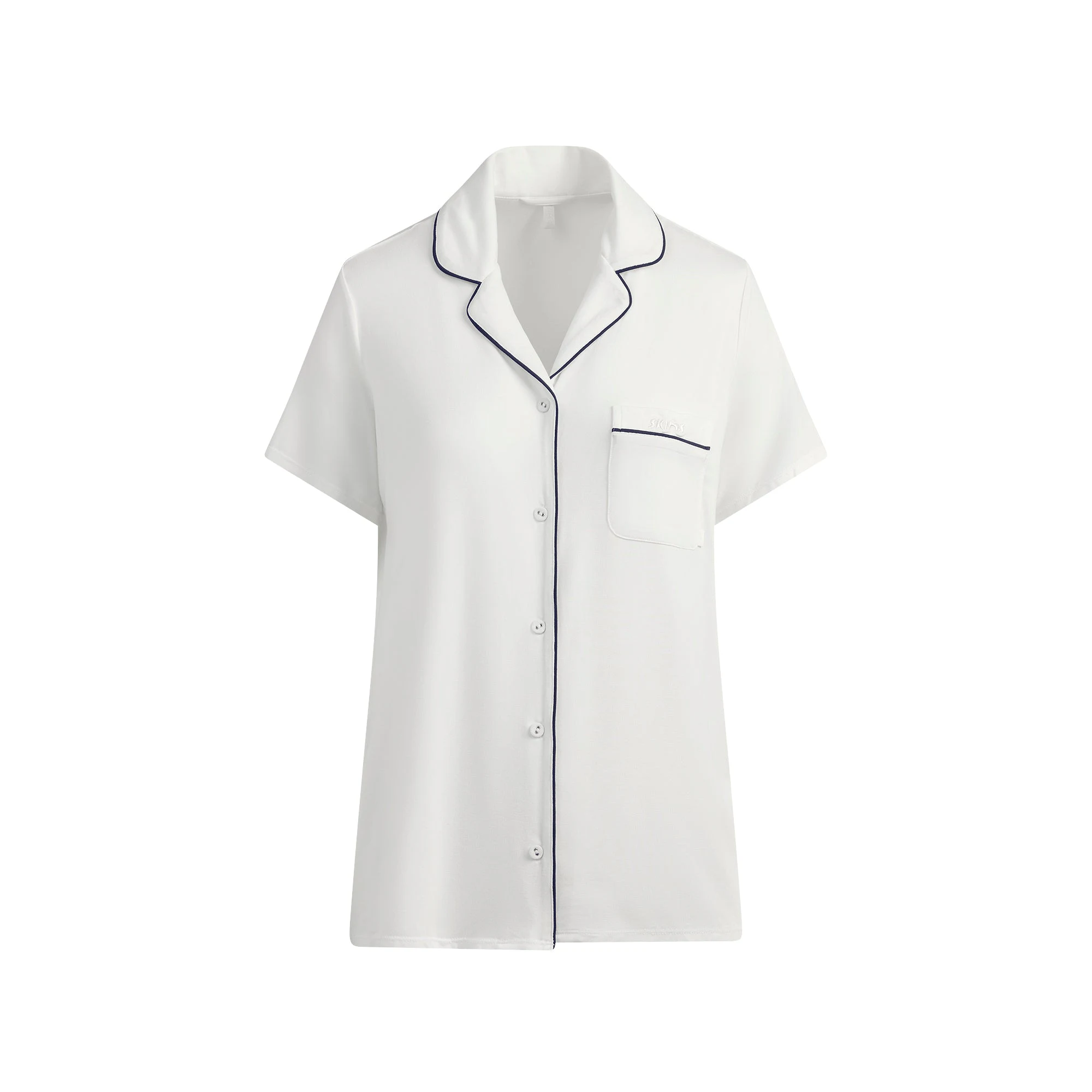 SKIMS SLEEP SHORT SLEEVE BUTTON UP SET | MARBLE CONTRAST FLAT ON A WHITE BACKGROUND | FLT