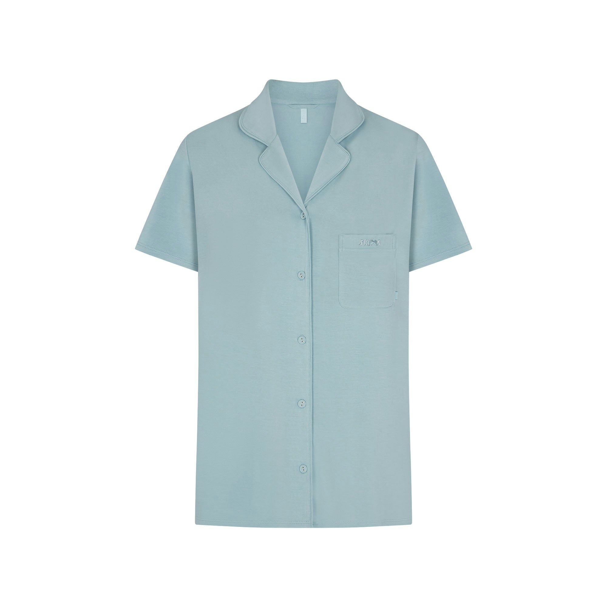 SKIMS SLEEP SHORT SLEEVE BUTTON UP SET | SKY ADDITIONAL FABRIC DETAILS