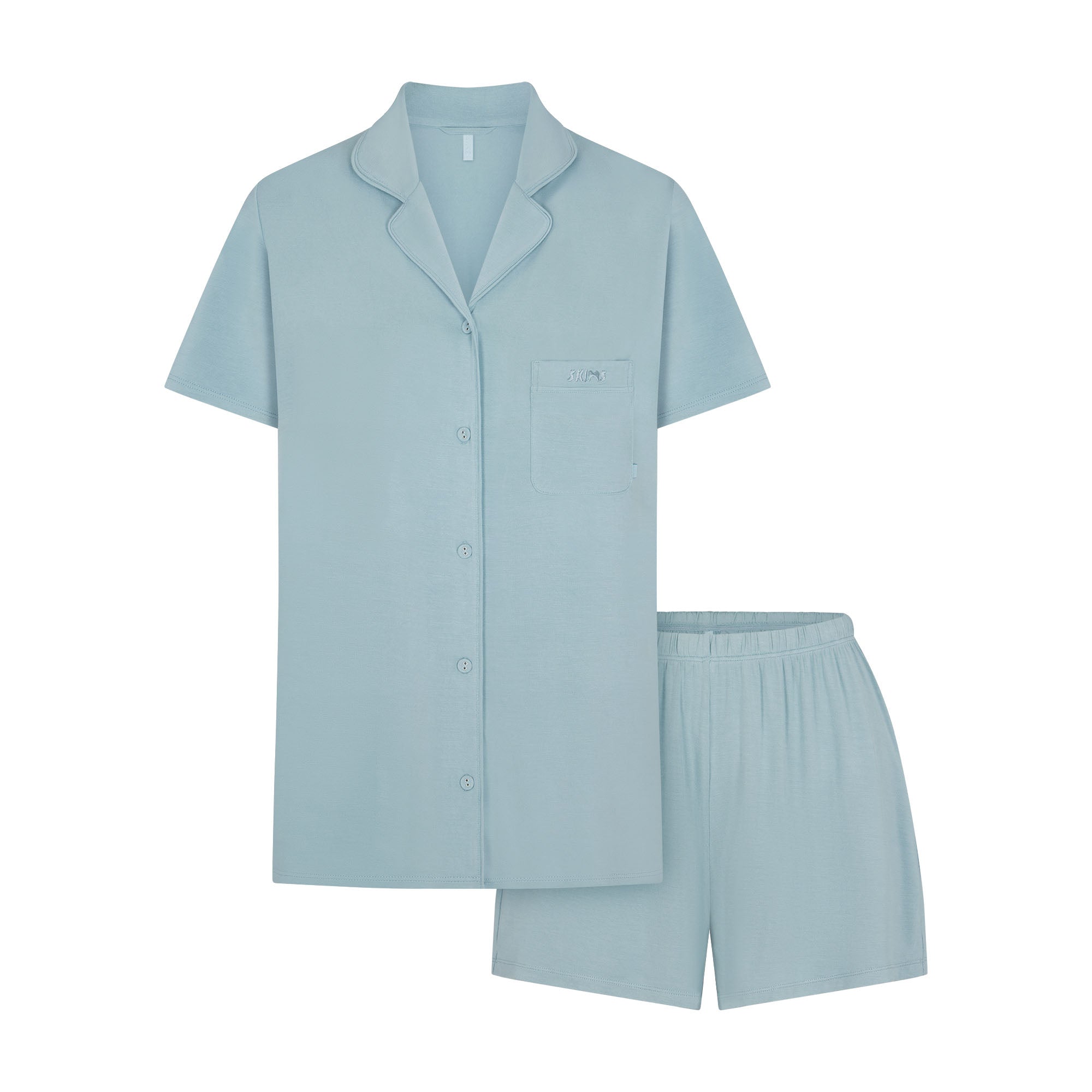 SKIMS SLEEP SHORT SLEEVE BUTTON UP SET | SKY | XXS