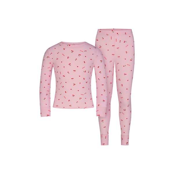 SOFT LOUNGE KIDS SLEEP SET | CHERRY BLOSSOM PRINT (KIDS SETS, KIDS) LAYS FLAT ON A WHITE BACKGROUND | FLT