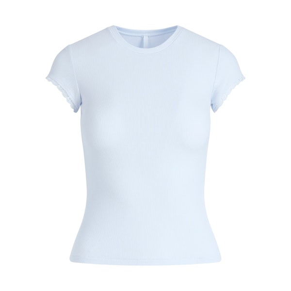 SOFT LOUNGE LACE T-SHIRT | BLUE QUARTZ FLAT ON A WHITE BACKGROUND | FLT
