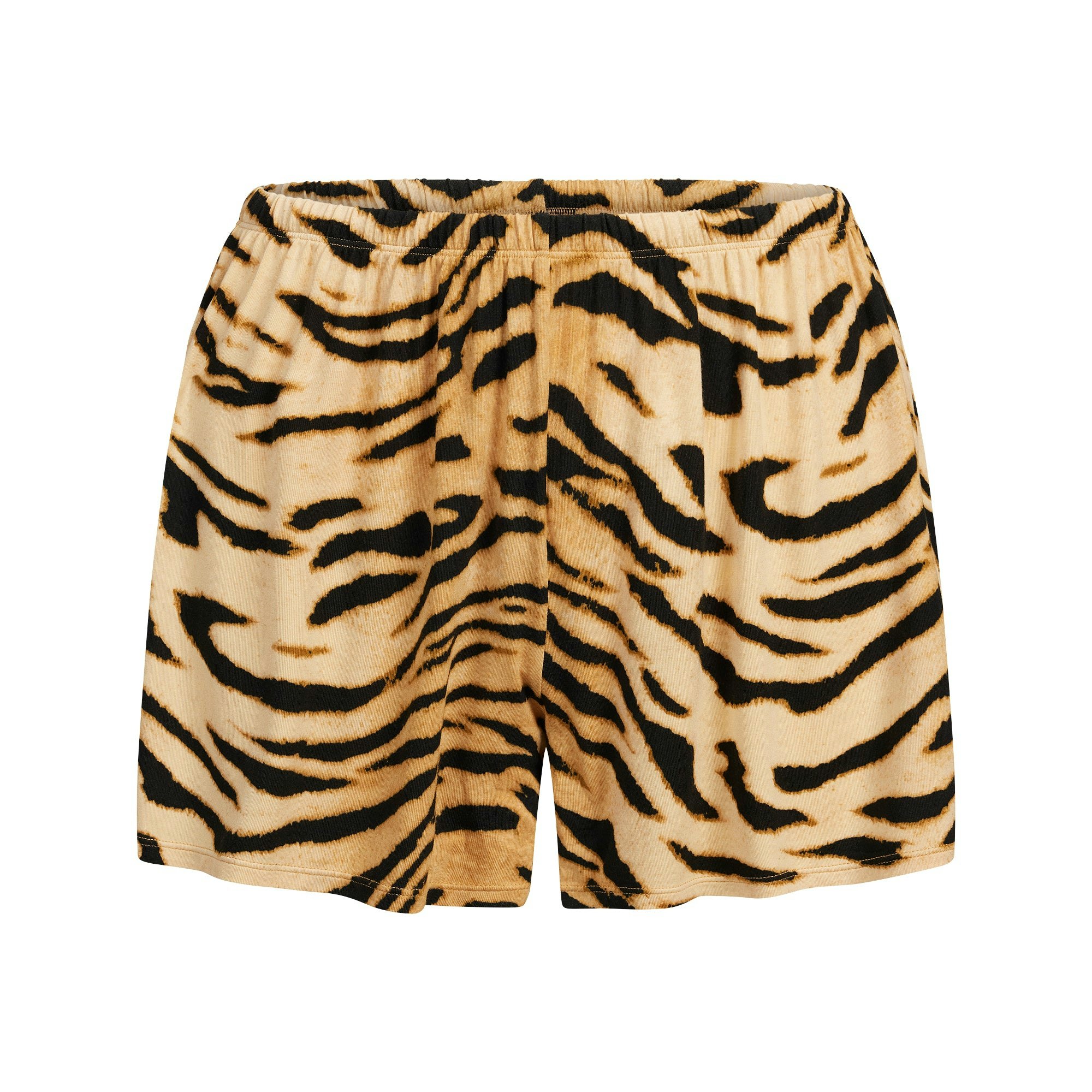 SKIMS SLEEP SHORT SLEEVE BUTTON UP SET | BRONZE TIGER PRINT FLAT ON A WHITE BACKGROUND | FLT