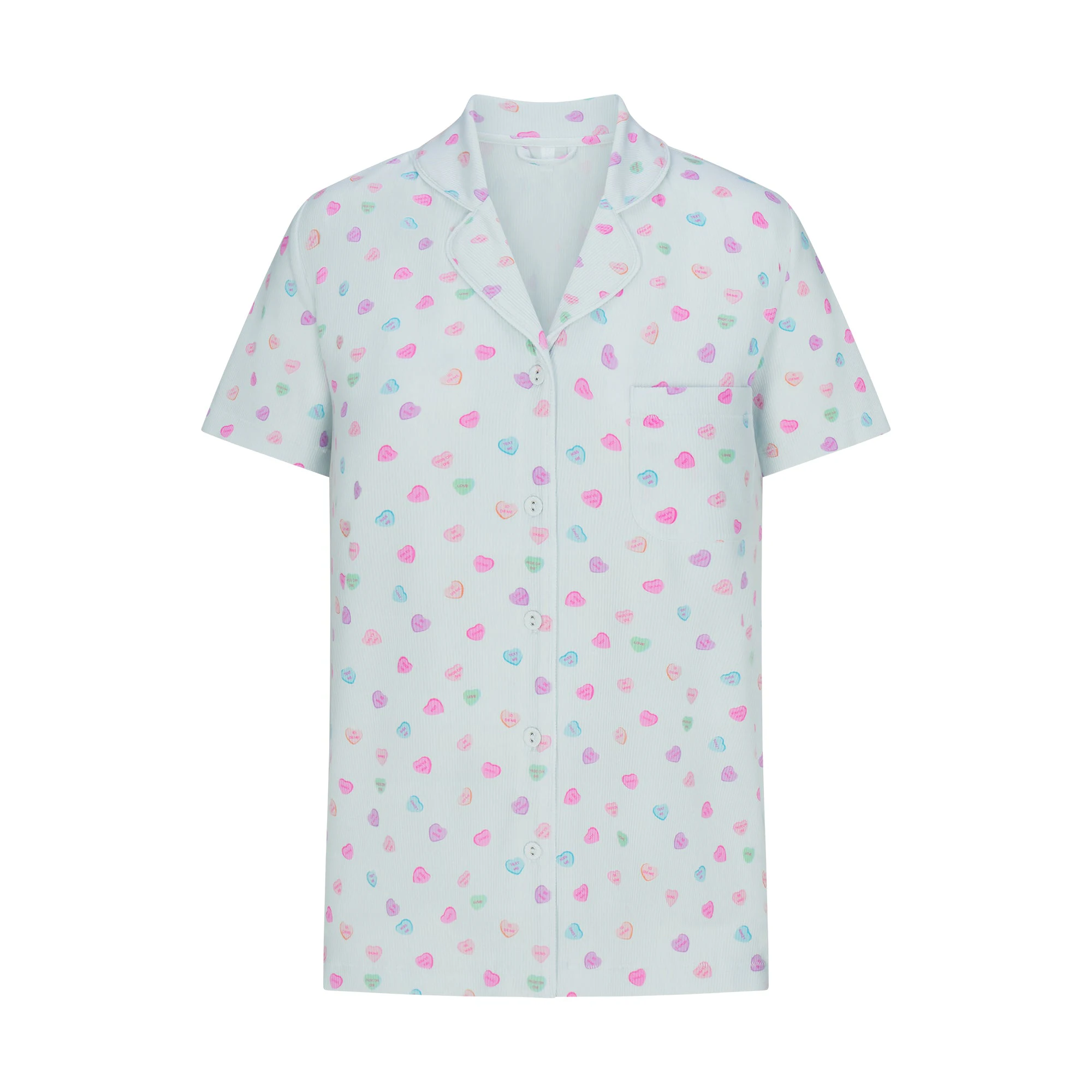 SOFT LOUNGE SHORT SLEEP SET | CLOUD CANDY HEART PRINT FLAT ON A WHITE BACKGROUND | FLT