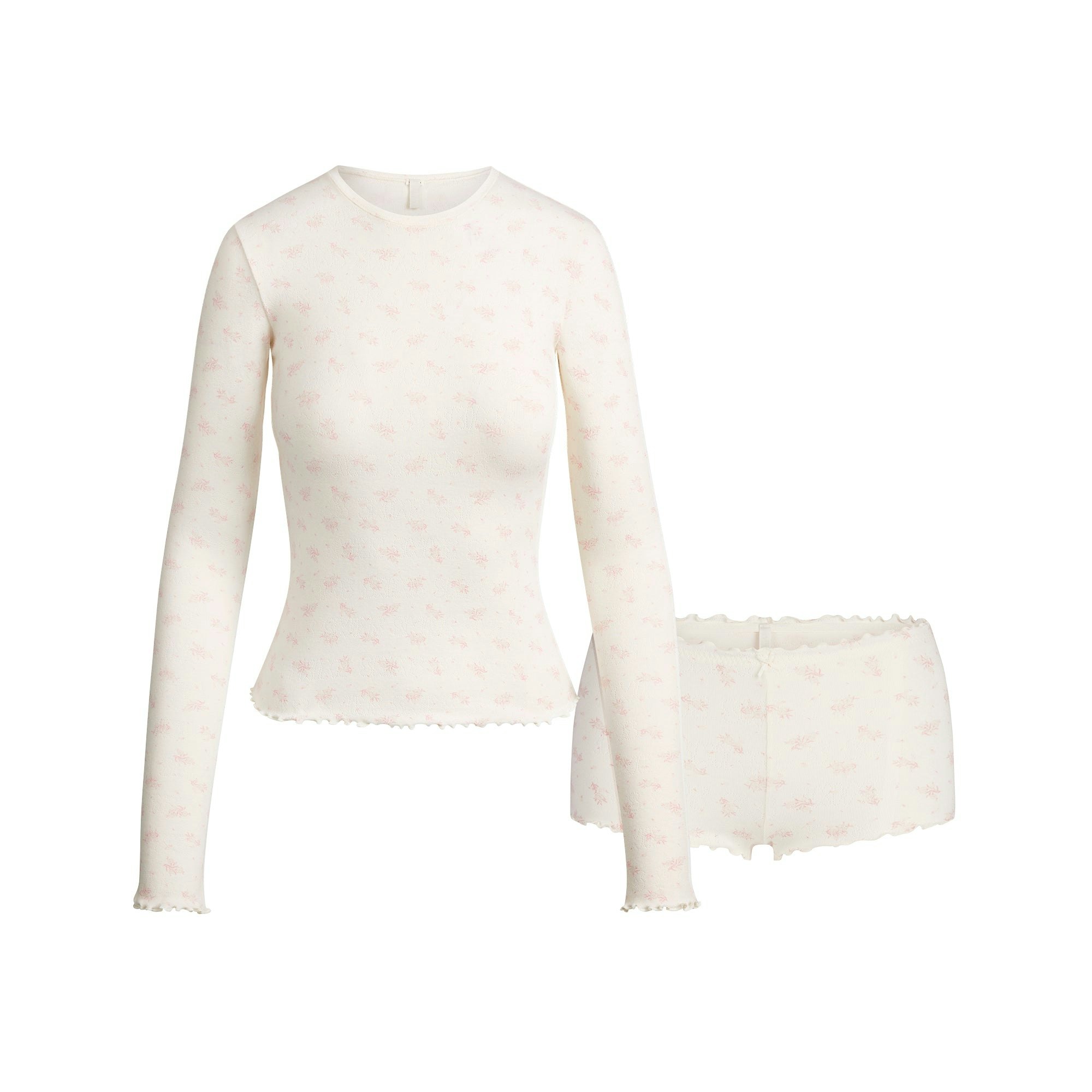 LOGO POINTELLE LONG SLEEVE SET | MARBLE HALITE FLORAL PRINT FLAT ON A WHITE BACKGROUND @ | FLT