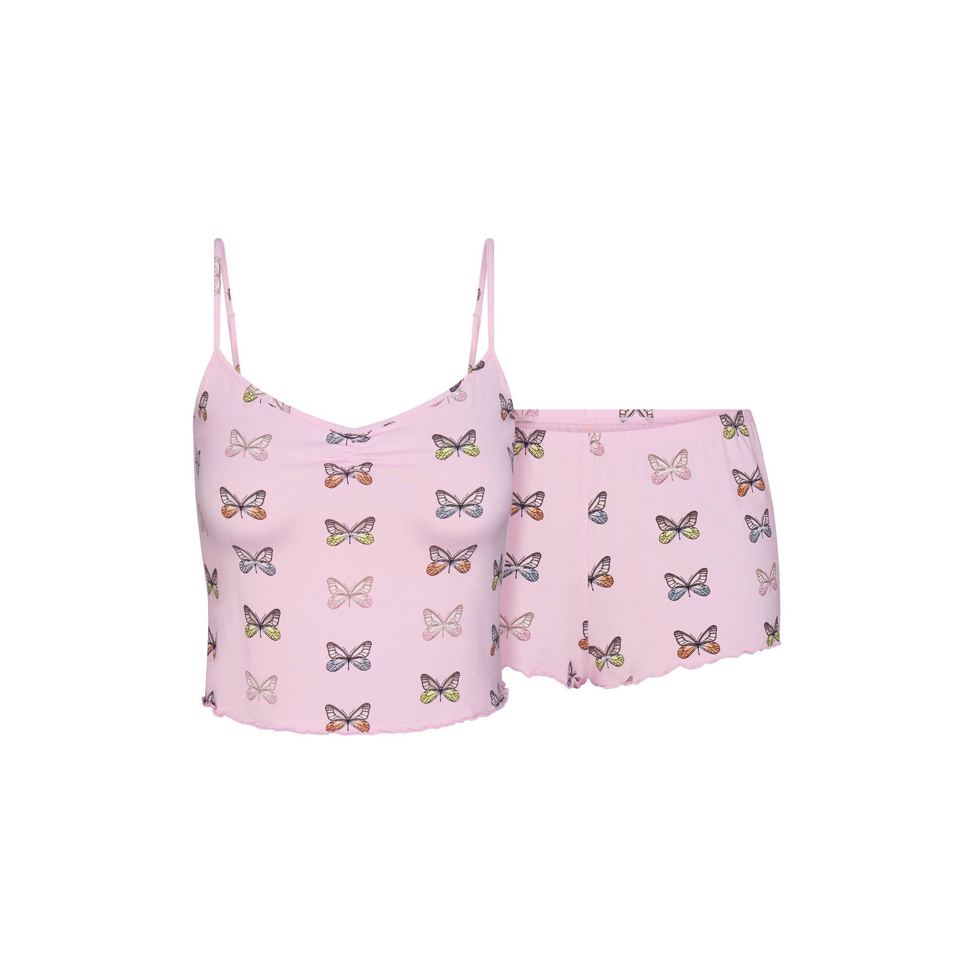 SKIMS SLEEP CAMI SET | PEONY BUTTERFLY PRINT FLAT ON A WHITE BACKGROUND | FLT