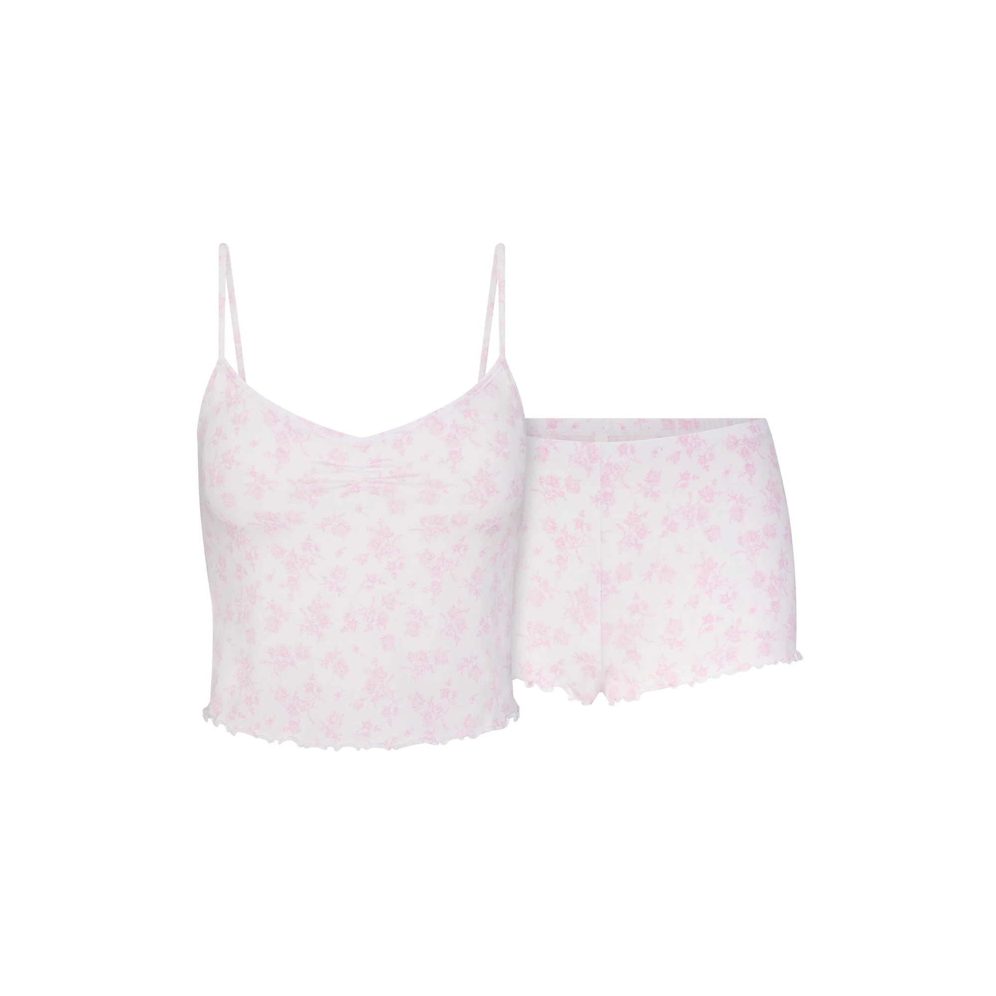 SKIMS SLEEP CAMI SET | SNOW DELICATE FLORAL PRINT FLAT ON A WHITE BACKGROUND | FLT