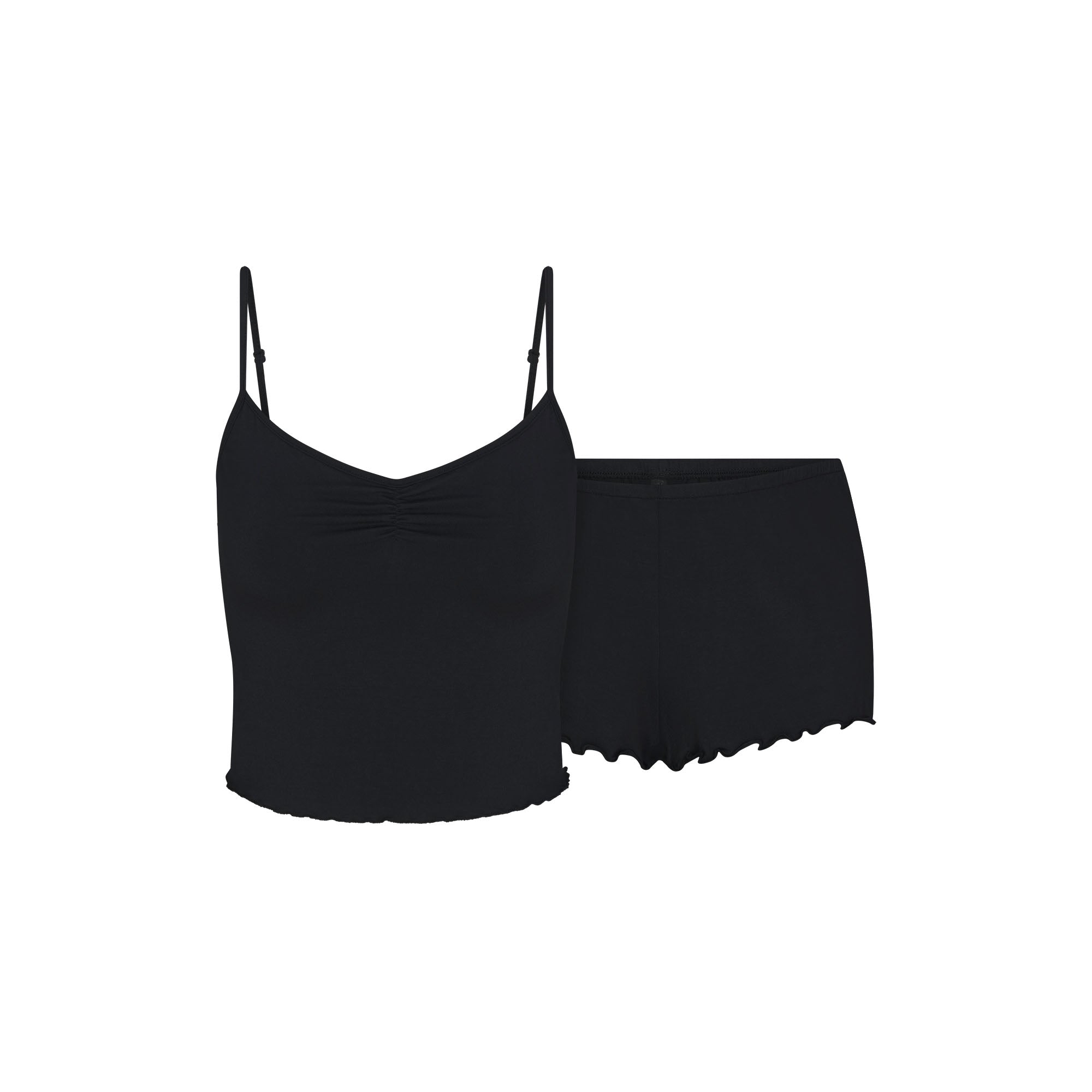 SKIMS SLEEP CAMI SET | ONYX FLAT ON A WHITE BACKGROUND | FLT