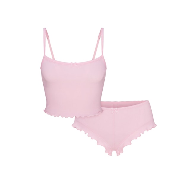 LOGO POINTELLE CROPPED CAMI SET | CHERRY BLOSSOM FLAT ON A WHITE BACKGROUND | FLT