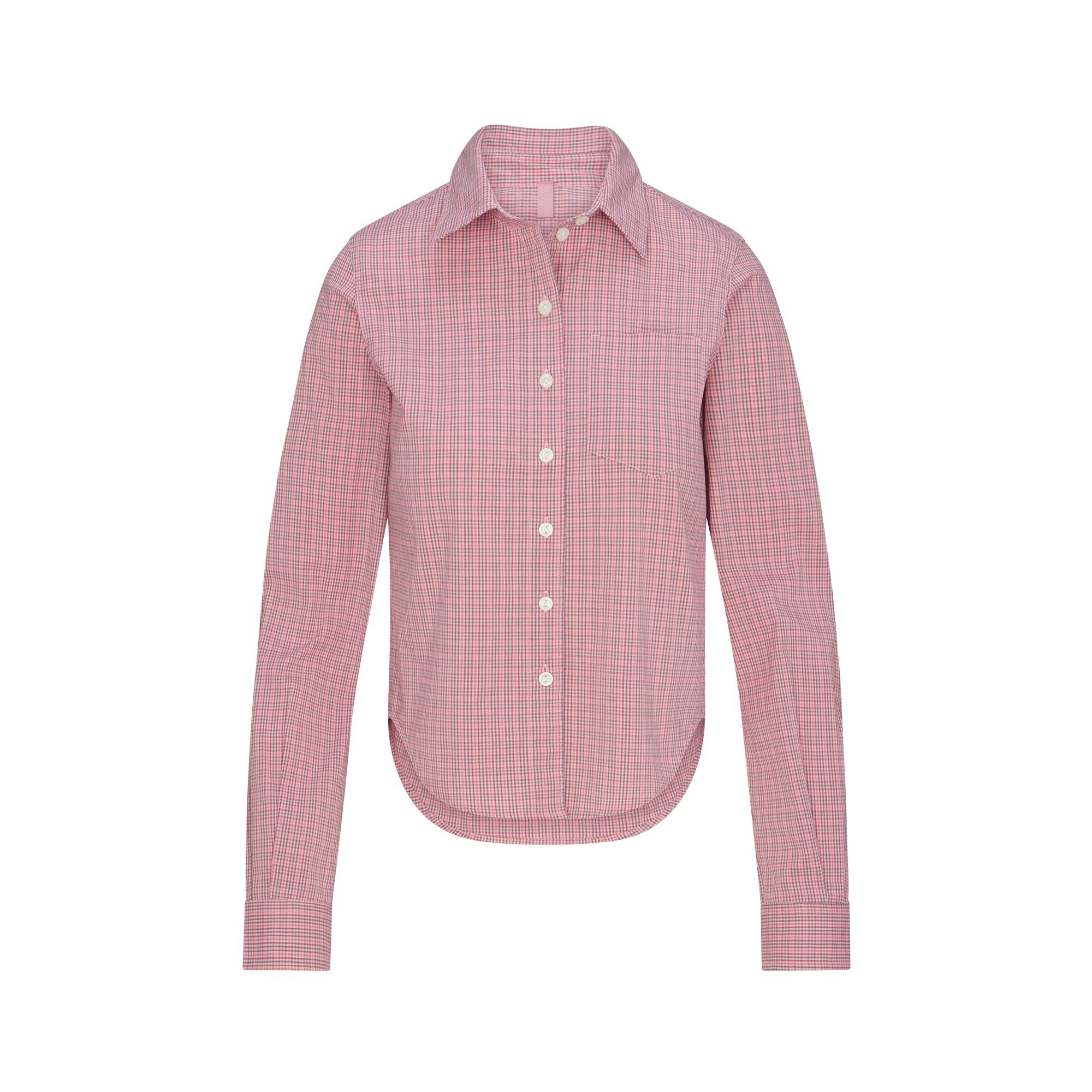 COTTON POPLIN MICRO SHORT SLEEP SET | BERRY CHECK FLAT ON A WHITE BACKGROUND @ | FLT