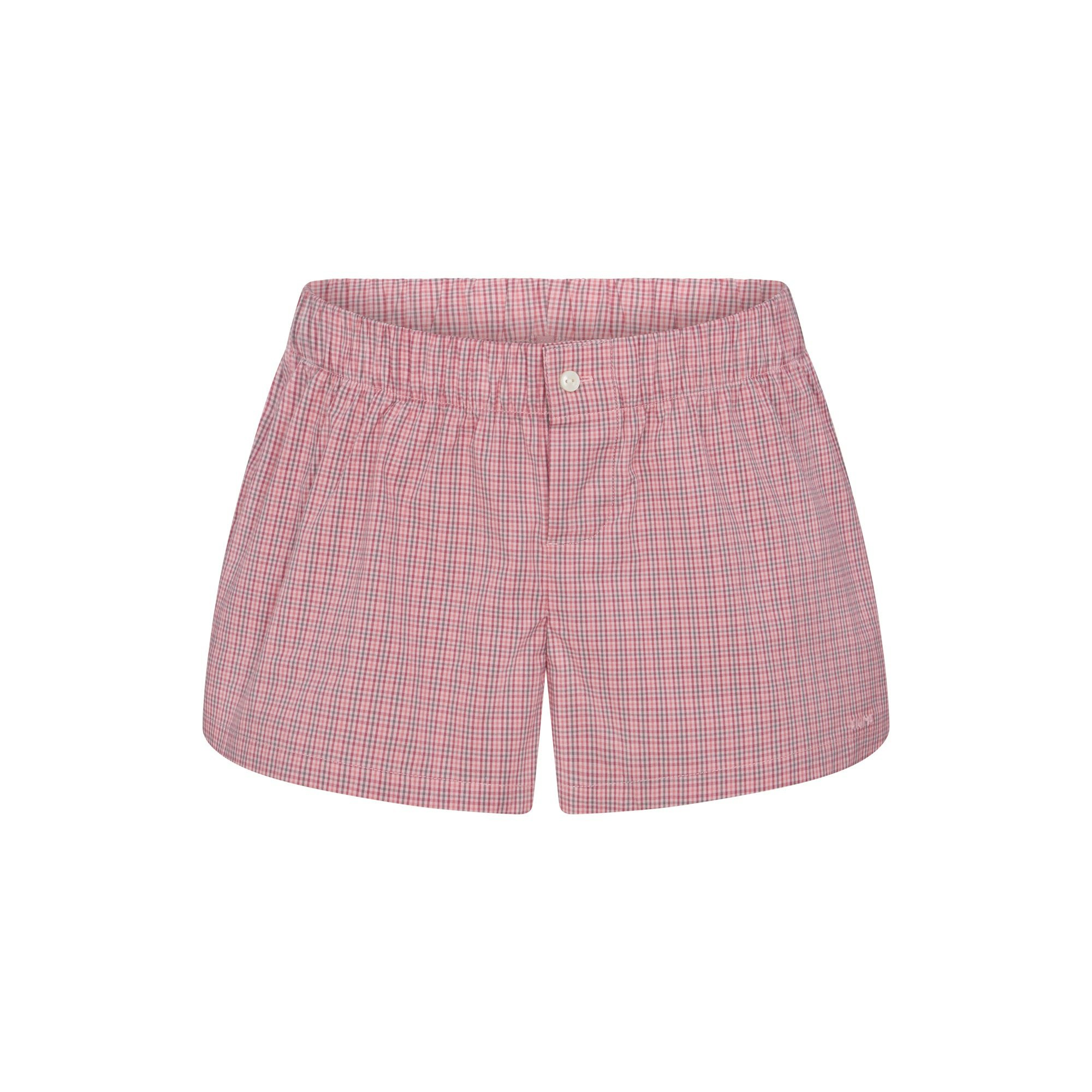 COTTON POPLIN MINI BOXER AND TANK SLEEP SET | BERRY CHECK FLAT ON A WHITE BACKGROUND @ | FLT