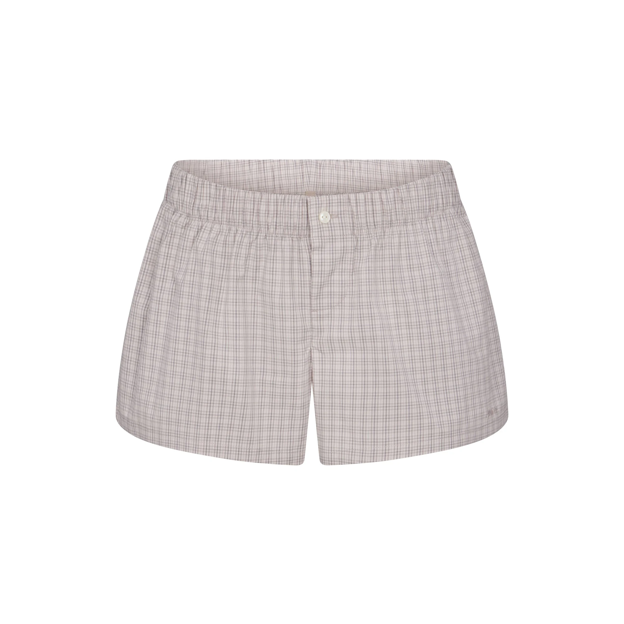 COTTON POPLIN MINI BOXER AND TANK SLEEP SET | SILVER CHECK FLAT ON A WHITE BACKGROUND @ | FLT