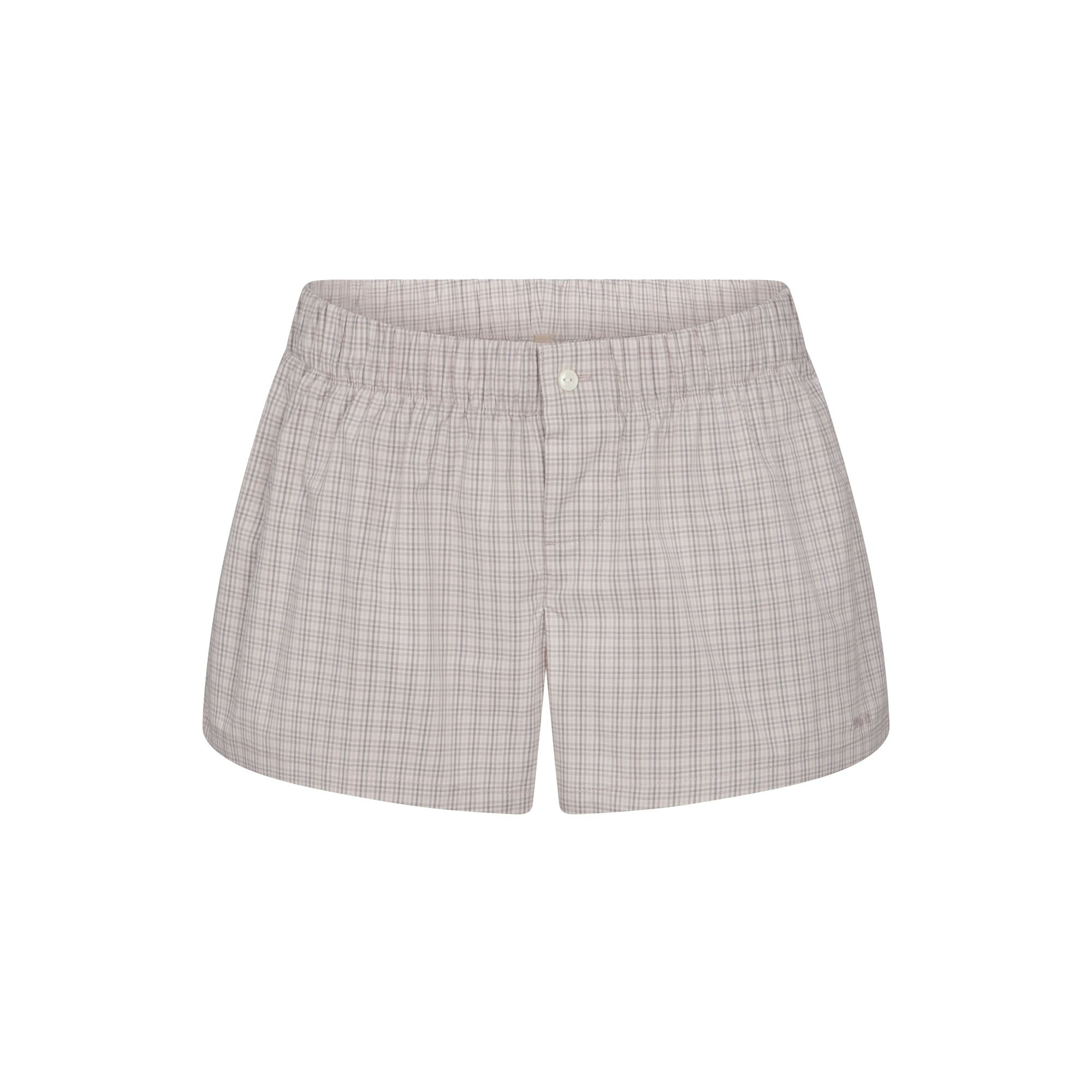 COTTON POPLIN MINI BOXER AND TANK SLEEP SET | SILVER CHECK FLAT ON A WHITE BACKGROUND @ | FLT