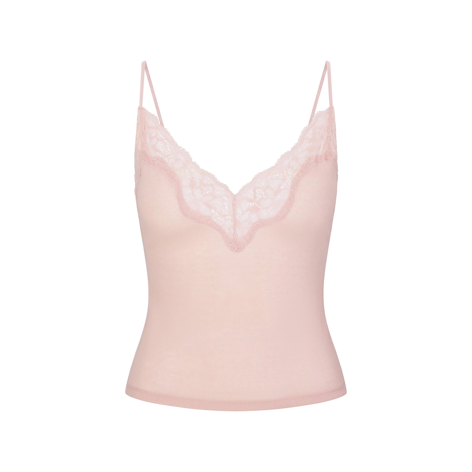 SHEER RIB LACE CAMI AND SHORT SET | MORGANITE FLAT ON A WHITE BACKGROUND | FLT
