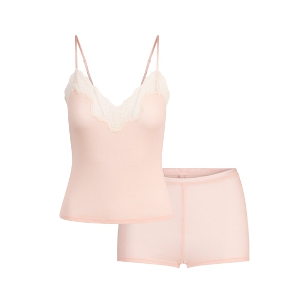 SHEER COTTON LACE CAMI AND SHORT SET | VILLA FLAT ON A WHITE BACKGROUND | FLT