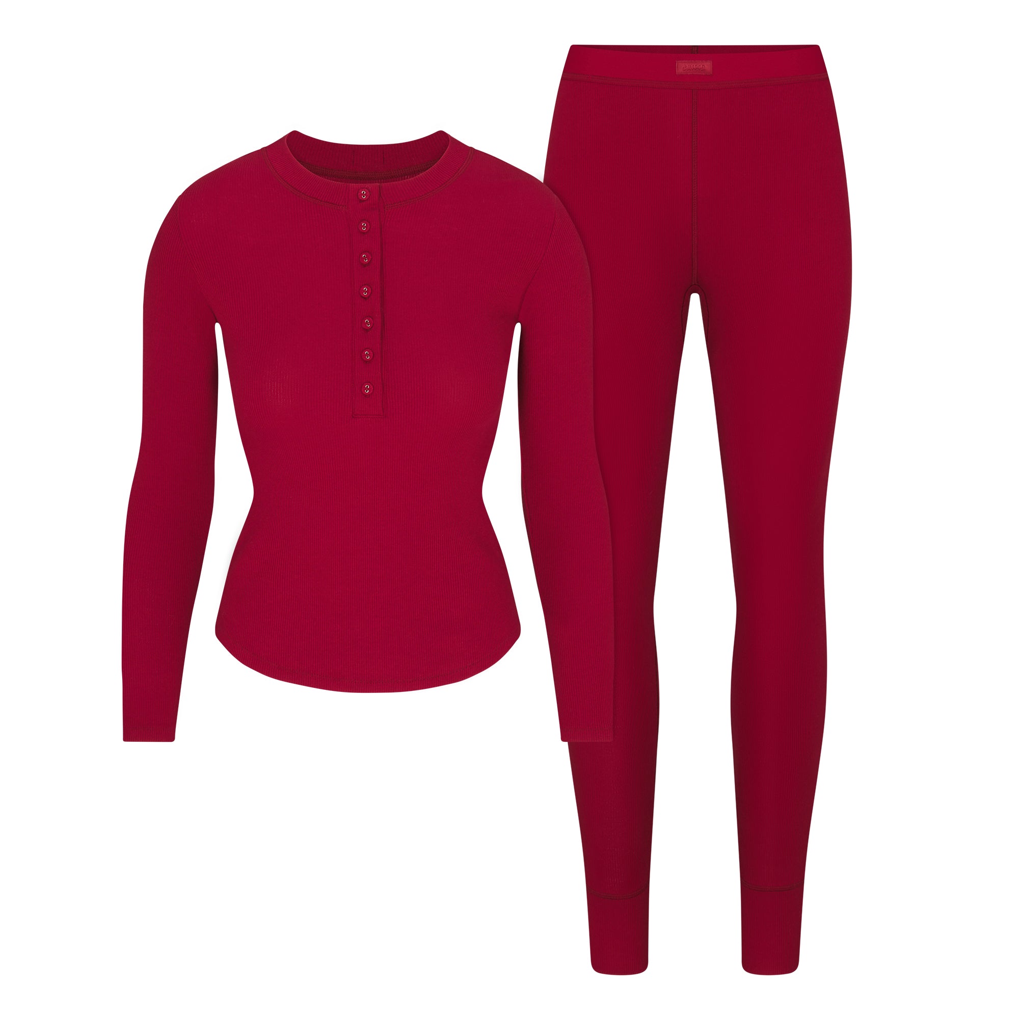 COTTON RIB HENLEY AND LEGGING SET | BRICK FLAT ON A WHITE BACKGROUND | FLT