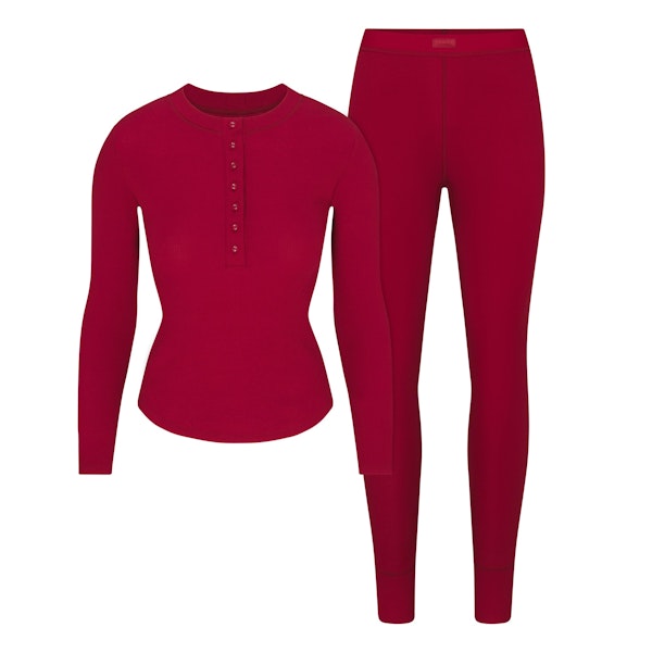 COTTON RIB HENLEY AND LEGGING SET | BRICK FLAT ON A WHITE BACKGROUND | FLT