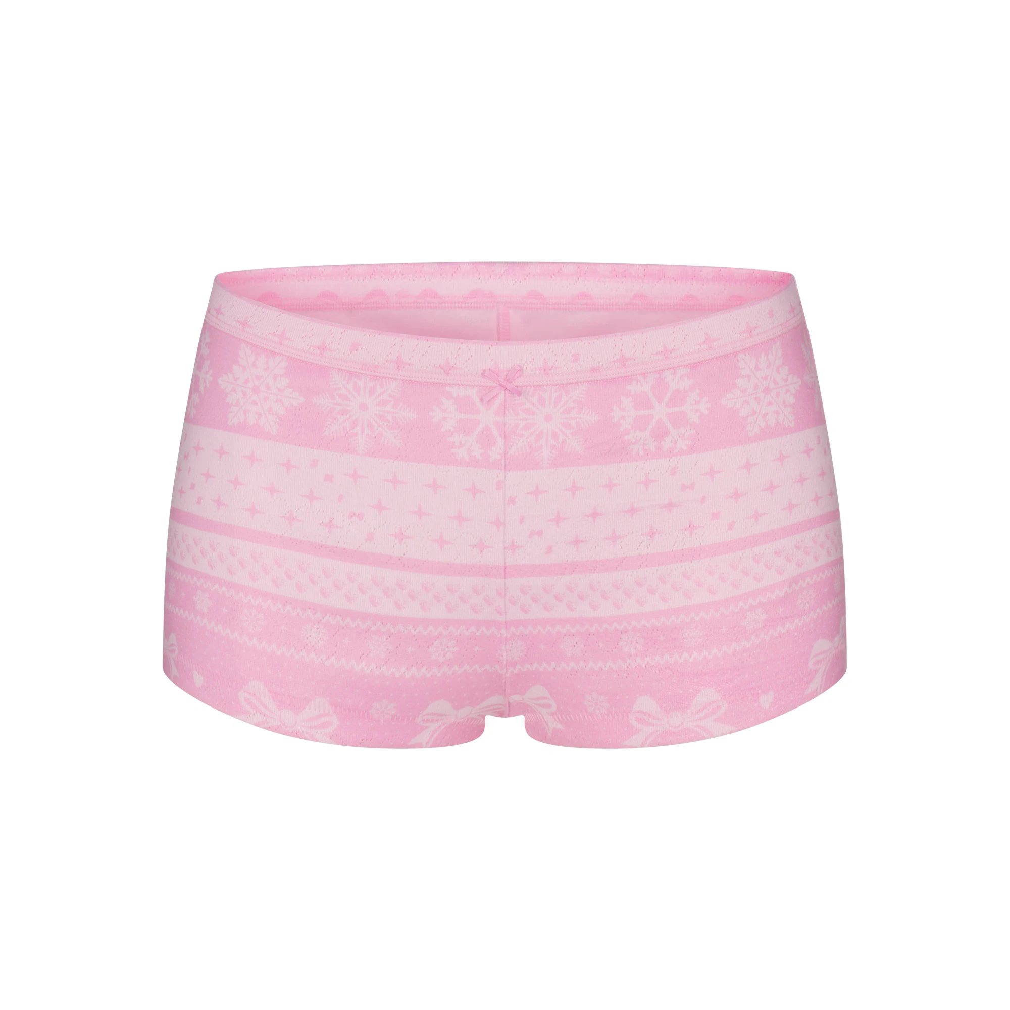 LOGO PLUSH POINTELLE HENLEY SET | BUBBLE GUM BOW FAIR ISLE FLAT ON A WHITE BACKGROUND | FLT