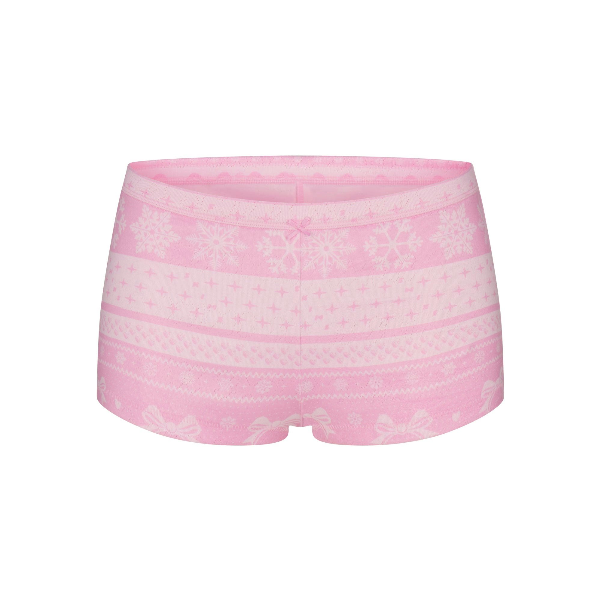 LOGO PLUSH POINTELLE HENLEY SET | BUBBLE GUM BOW FAIR ISLE FLAT ON A WHITE BACKGROUND | FLT