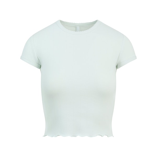 DROP NEEDLE POINTELLE BABY TEE | FROST FLAT ON A WHITE BACKGROUND | FLT