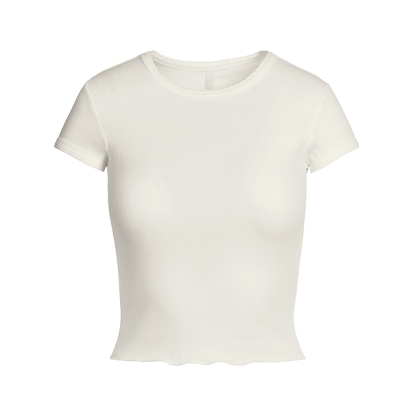 DROP NEEDLE POINTELLE BABY TEE | MARBLE FLAT ON A WHITE BACKGROUND | FLT