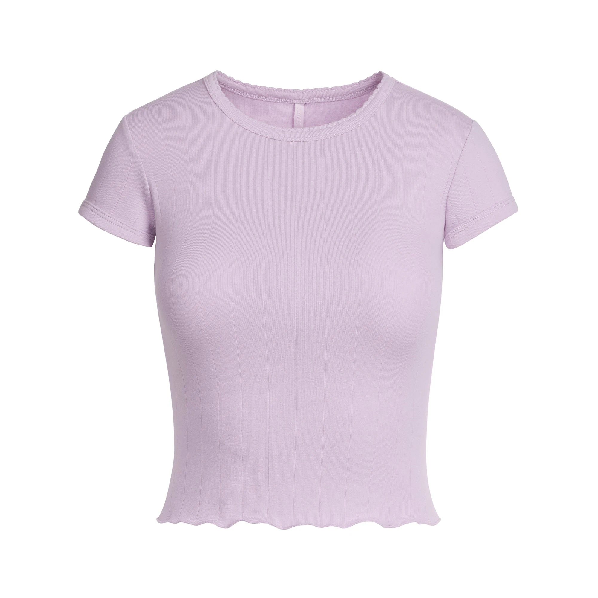 DROP NEEDLE POINTELLE BABY TEE | WISTERIA FLAT ON A WHITE BACKGROUND | FLT