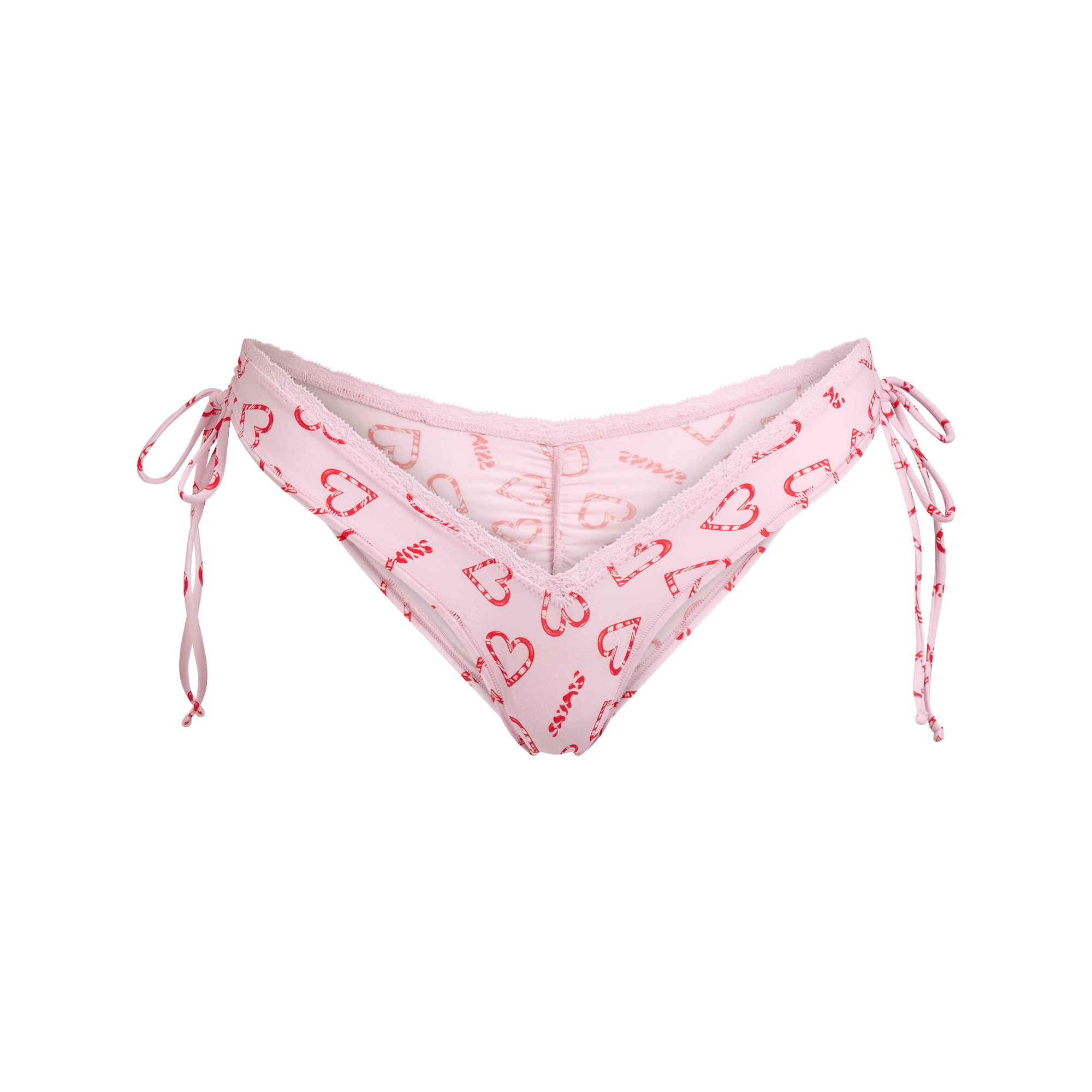 FITS EVERYBODY LACE MICRO TANGA | CHERRY BLOSSOM CANDY HEART PRINT FLAT ON A WHITE BACKGROUND | FLT
