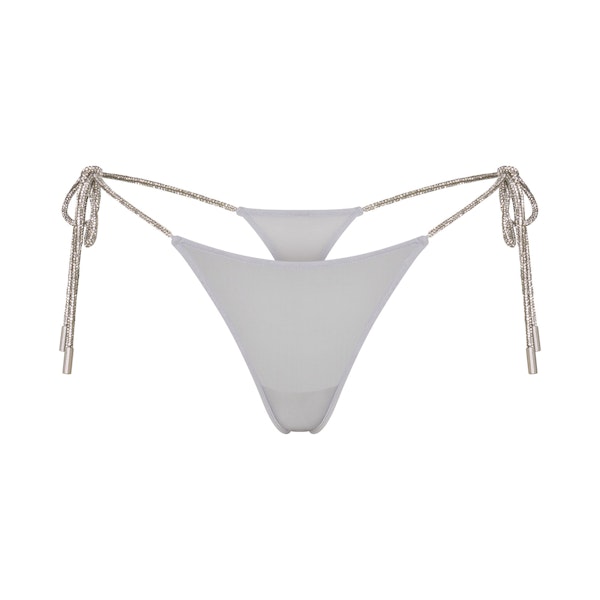 RHINESTONE KNIT TIE SIDE THONG | ZEN BLUE FLAT ON A WHITE BACKGROUND | FLT