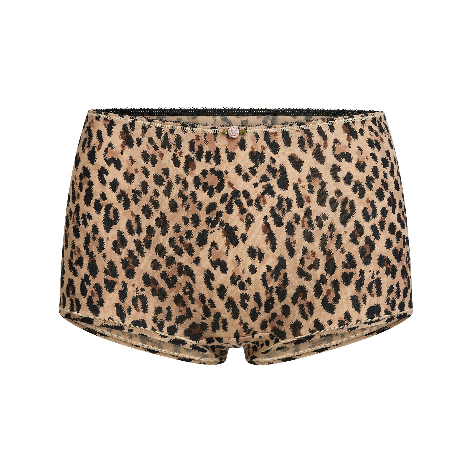 FITS EVERYBODY PICOT CAMI AND BOY SHORT SET | SIENNA JAGUAR PRINT FLAT ON A WHITE BACKGROUND | FLT