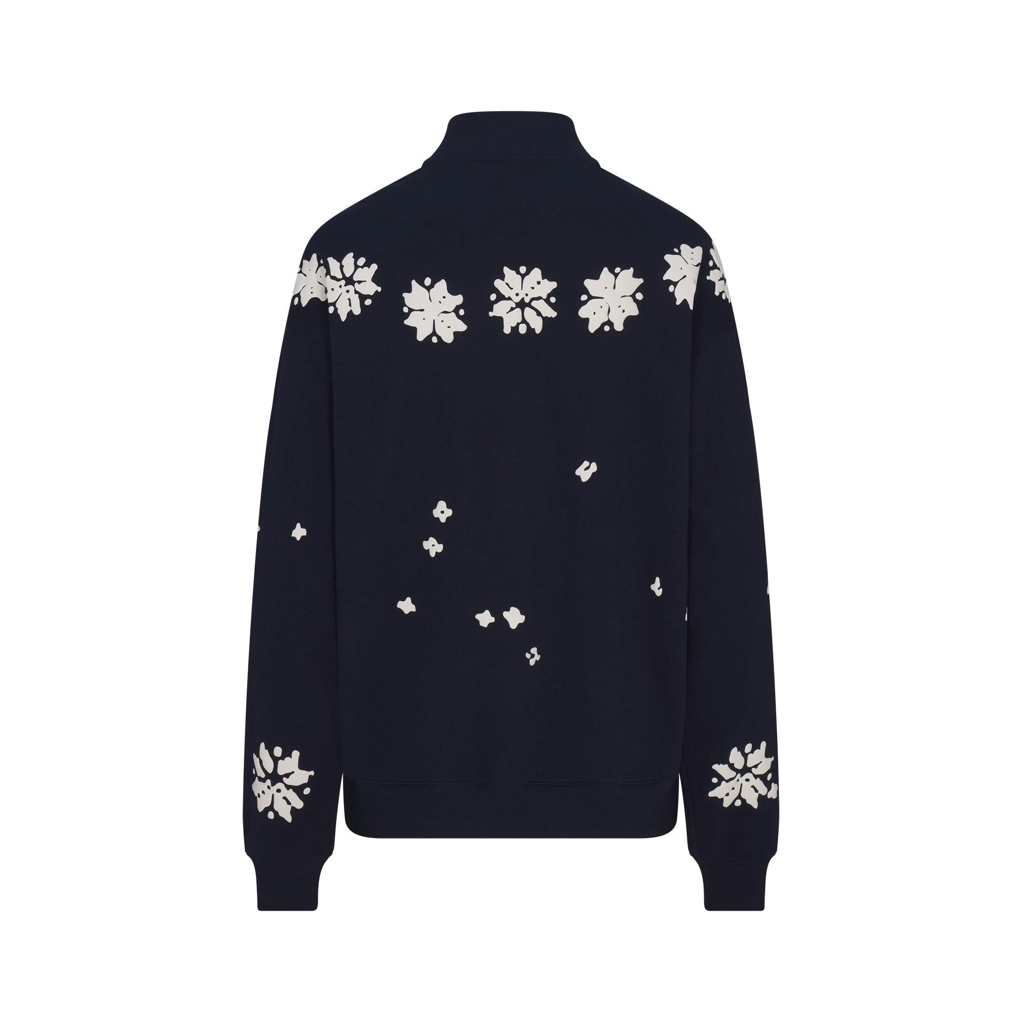 CACTUS PLANT FLEA MARKET X SKIMS COTTON FLEECE OVERSIZED QUARTER ZIP | NAVY SKI CLUB PRINT FLAT ON A WHITE BACKGROUND