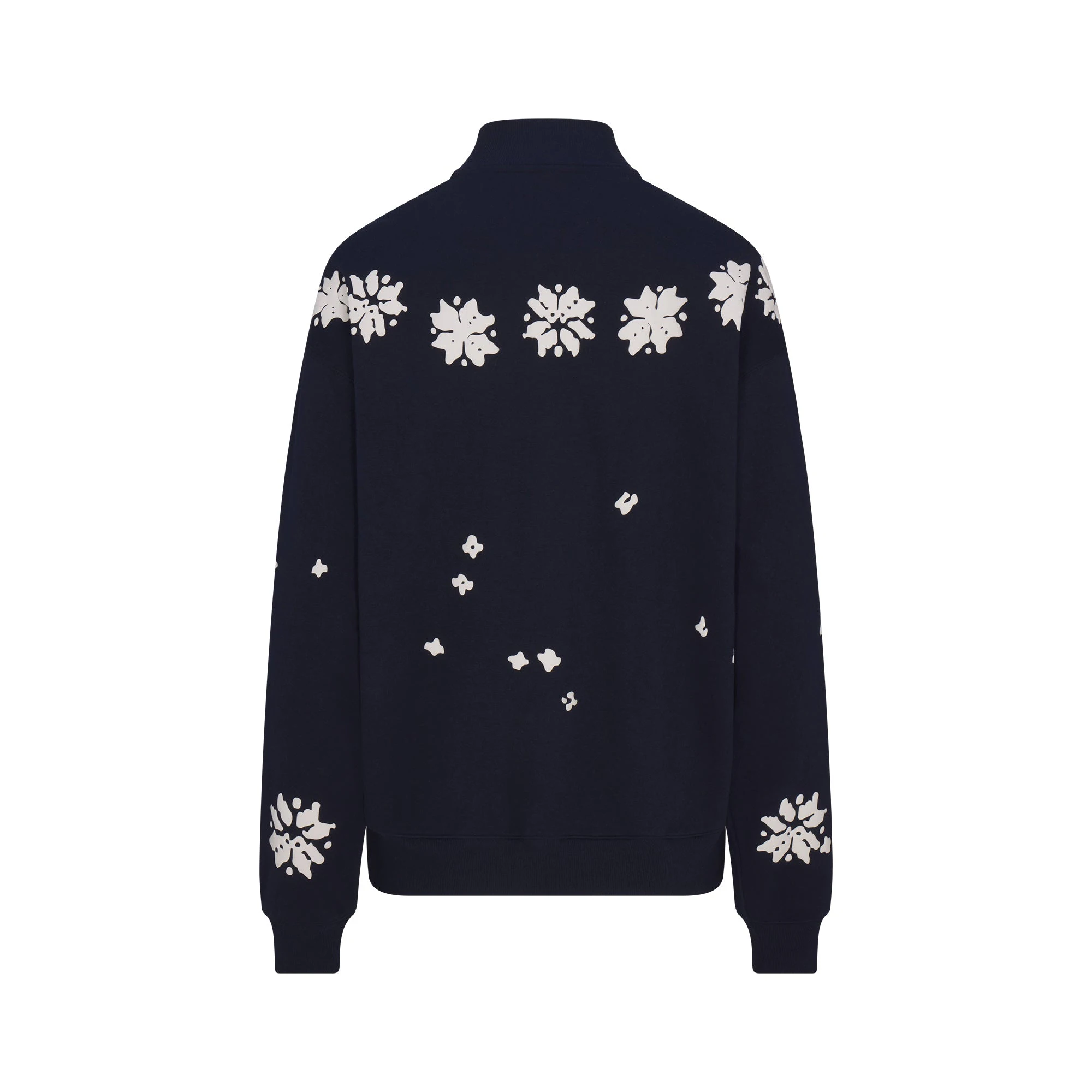 CACTUS PLANT FLEA MARKET X SKIMS COTTON FLEECE OVERSIZED QUARTER ZIP | NAVY SKI CLUB PRINT FLAT ON A WHITE BACKGROUND