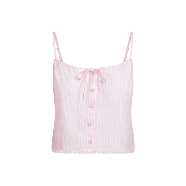 COTTON POPLIN SLEEP CAMI | CHERRY BLOSSOM STRIPE FLAT ON A WHITE BACKGROUND | FLT