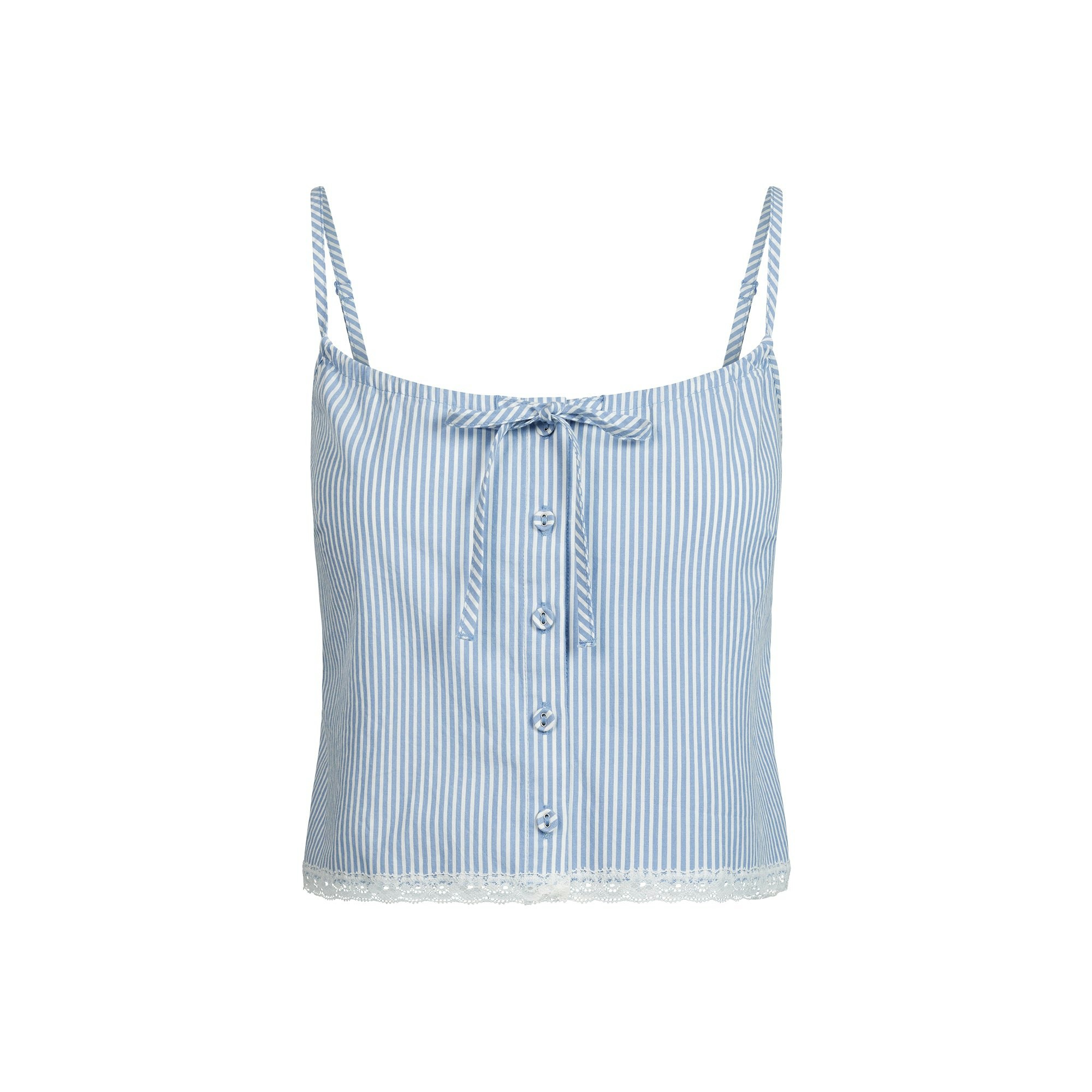 COTTON POPLIN SLEEP CAMI | CADET STRIPE FLAT ON A WHITE BACKGROUND | FLT