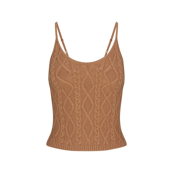 SWEATER KNIT CAMI | DARK HONEY FLAT ON A WHITE BACKGROUND | FLT