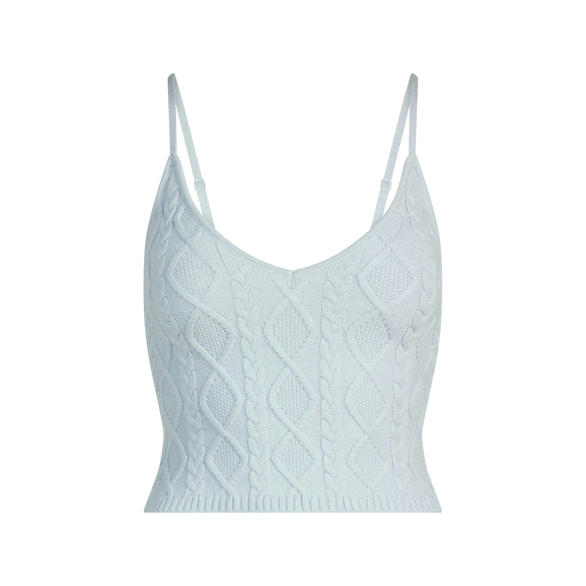 SWEATER KNITS CABLE TANK | ZEN BLUE FLAT ON A WHITE BACKGROUND | FLT