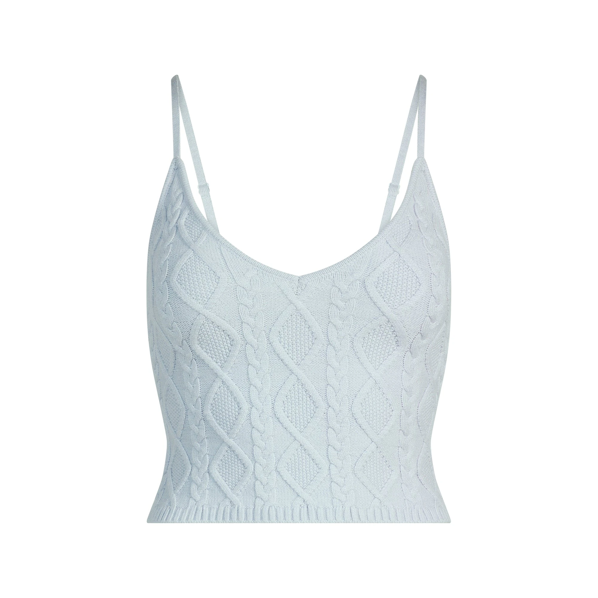 SWEATER KNITS CABLE TANK | ZEN BLUE FLAT ON A WHITE BACKGROUND | FLT