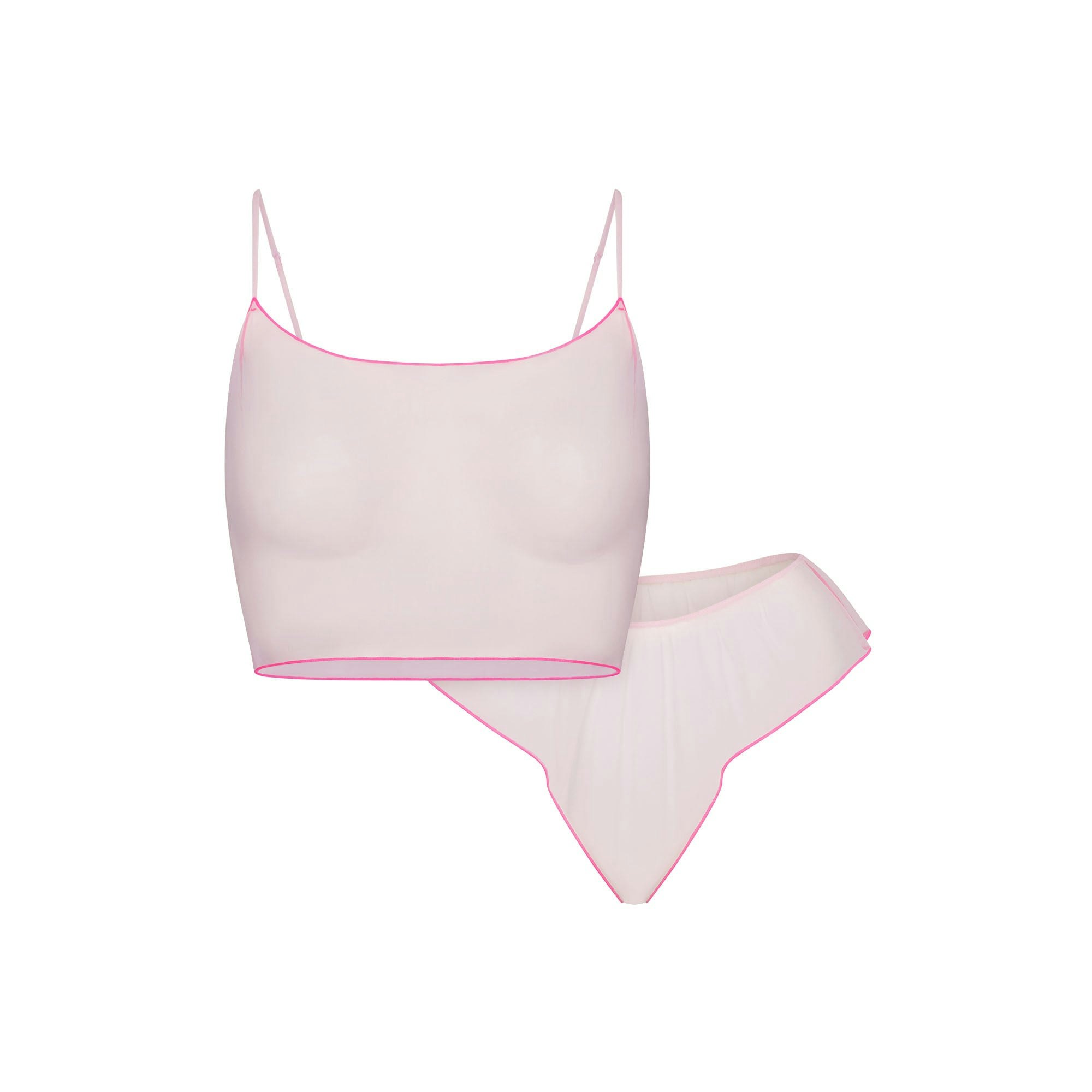TULLE CAMI AND BRIEF SET | CHERRY BLOSSOM CONTRAST FLAT ON A WHITE BACKGROUND | FLT
