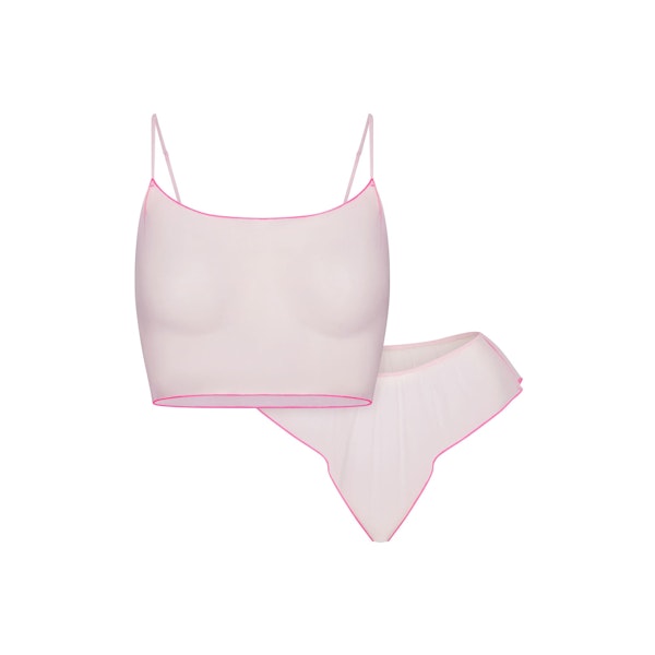 TULLE CAMI AND BRIEF SET | CHERRY BLOSSOM CONTRAST FLAT ON A WHITE BACKGROUND | FLT