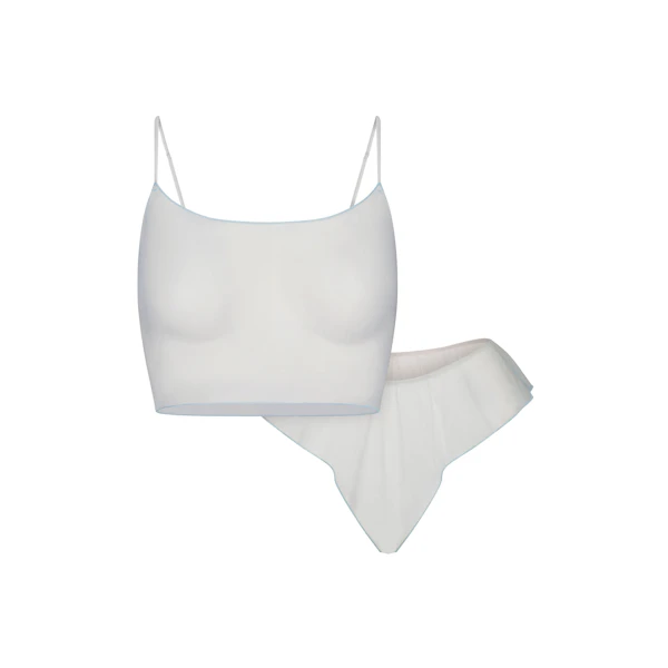 TULLE CAMI AND BRIEF SET | PLATINUM CONTRAST FLAT ON A WHITE BACKGROUND | FLT