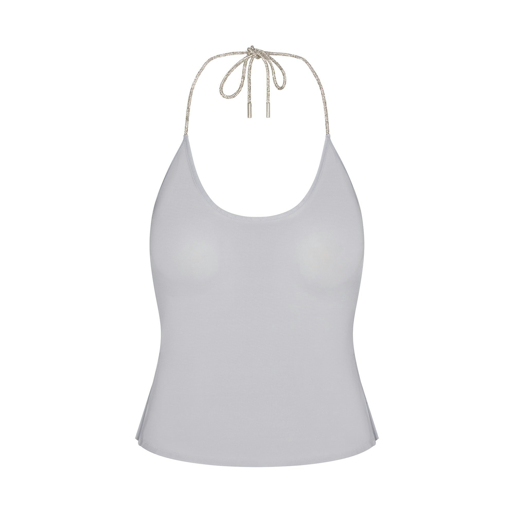 RHINESTONE KNIT HALTER CAMI AND TIE SIDE BIKINI SET | ZEN BLUE FLAT ON A WHITE BACKGROUND | FLT