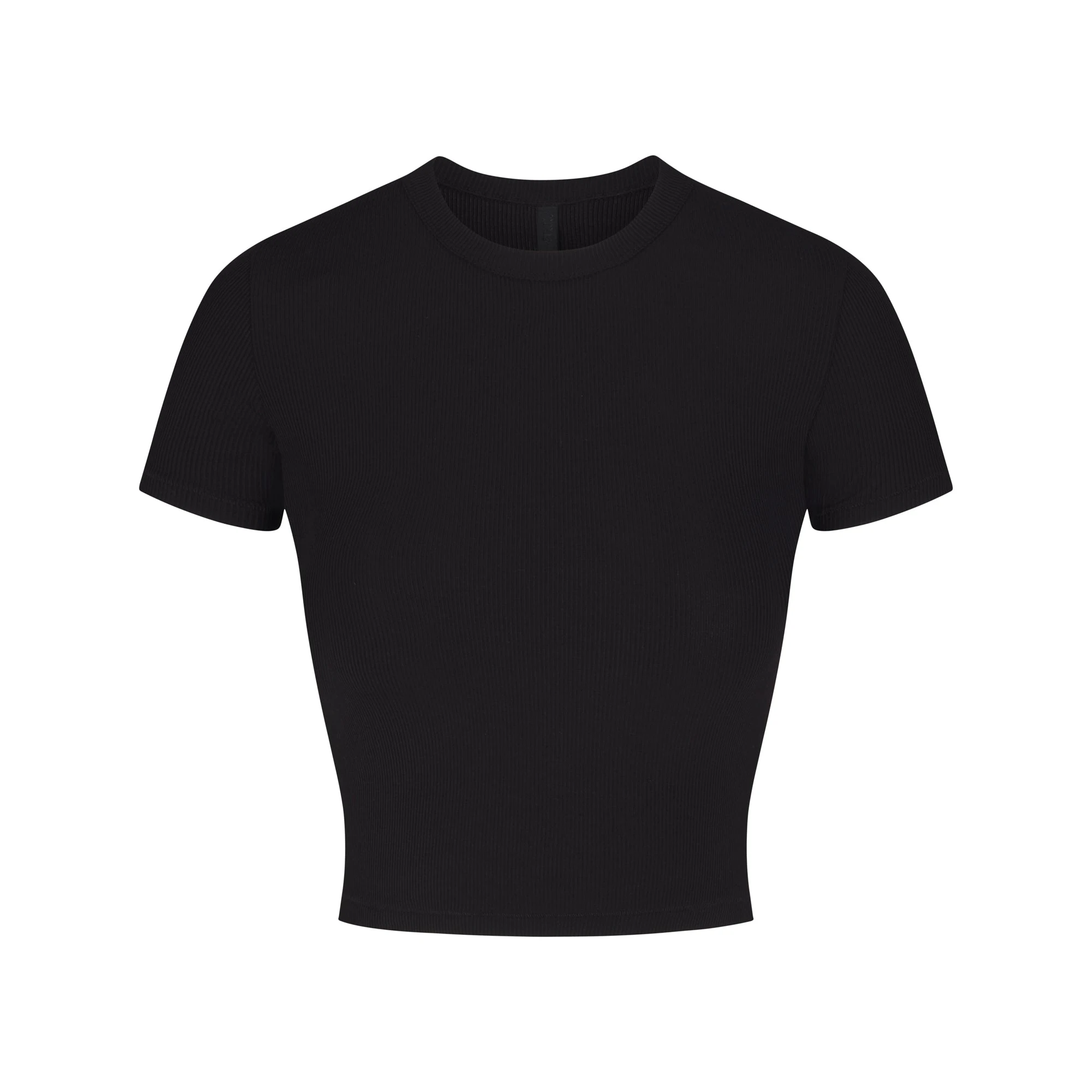 SOFT LOUNGE CROPPED T-SHIRT | ONYX (CROP TOPS) LAYS FLAT ON A WHITE BACKGROUND | FLT