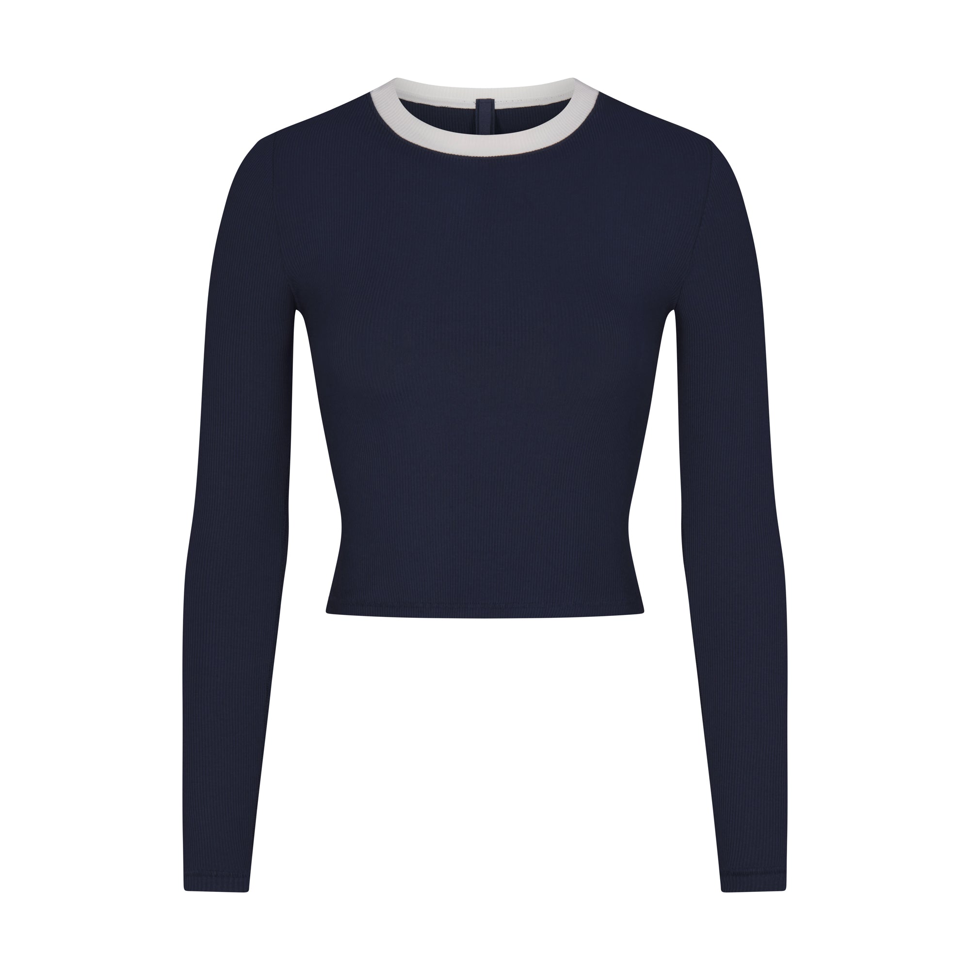 Navy blue long sleeve crop top top