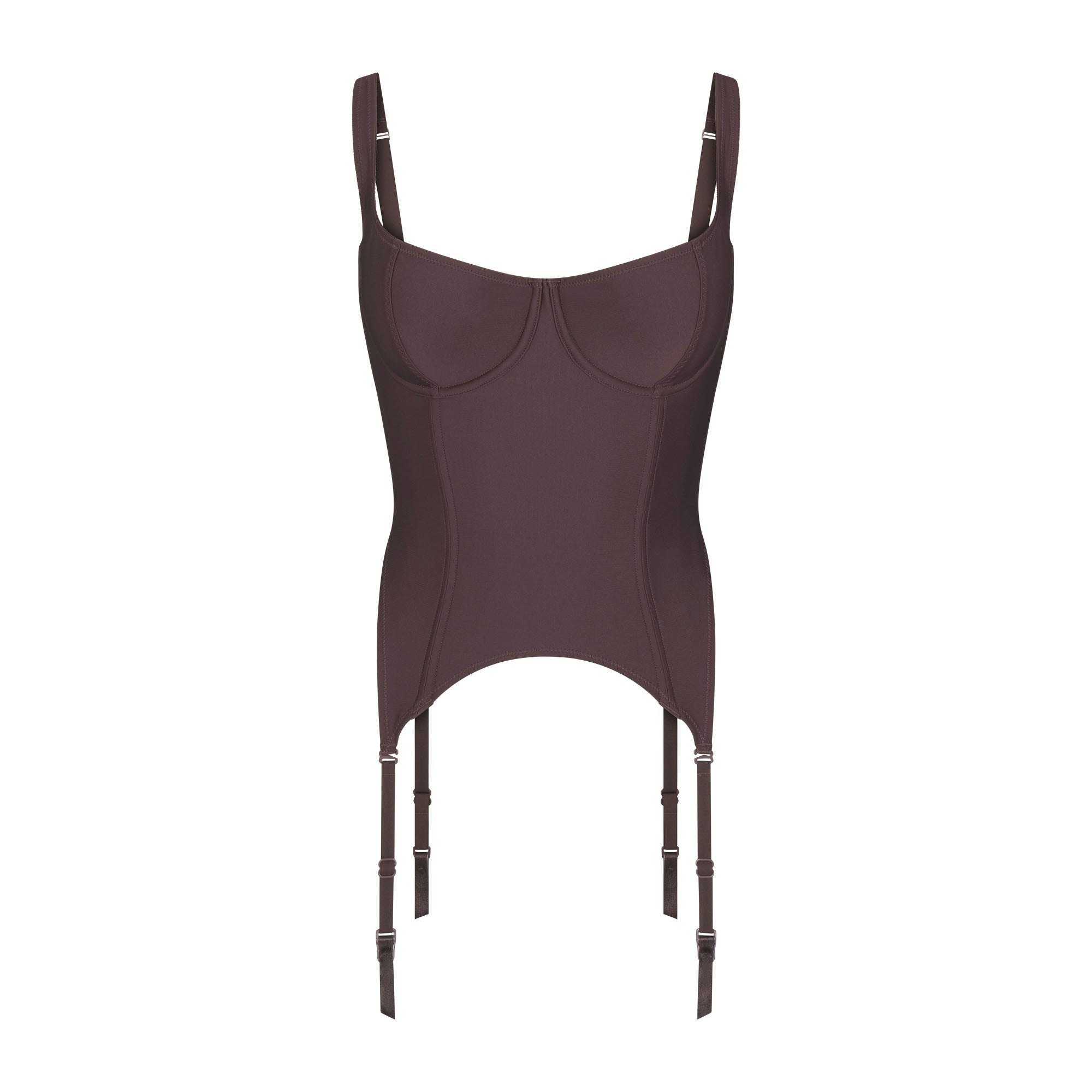 SKIMS BODY CORSET | RAISIN FLAT ON A WHITE BACKGROUND | FLT