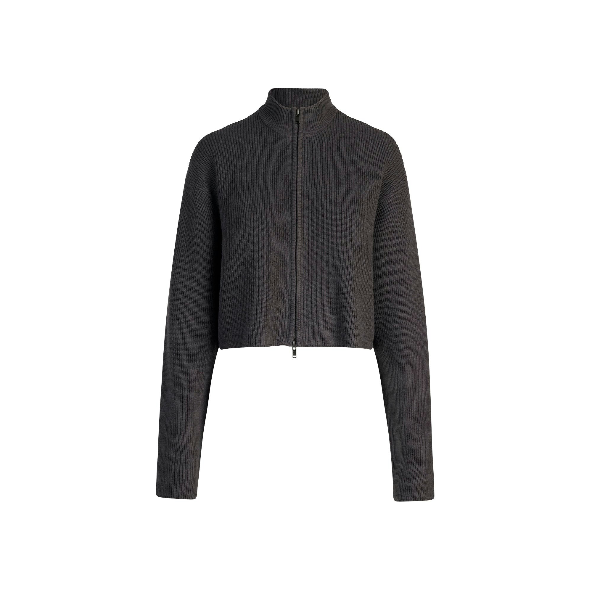 SWEATER KNITS MOCK NECK ZIP UP | ASH FLAT ON A WHITE BACKGROUND | FLT