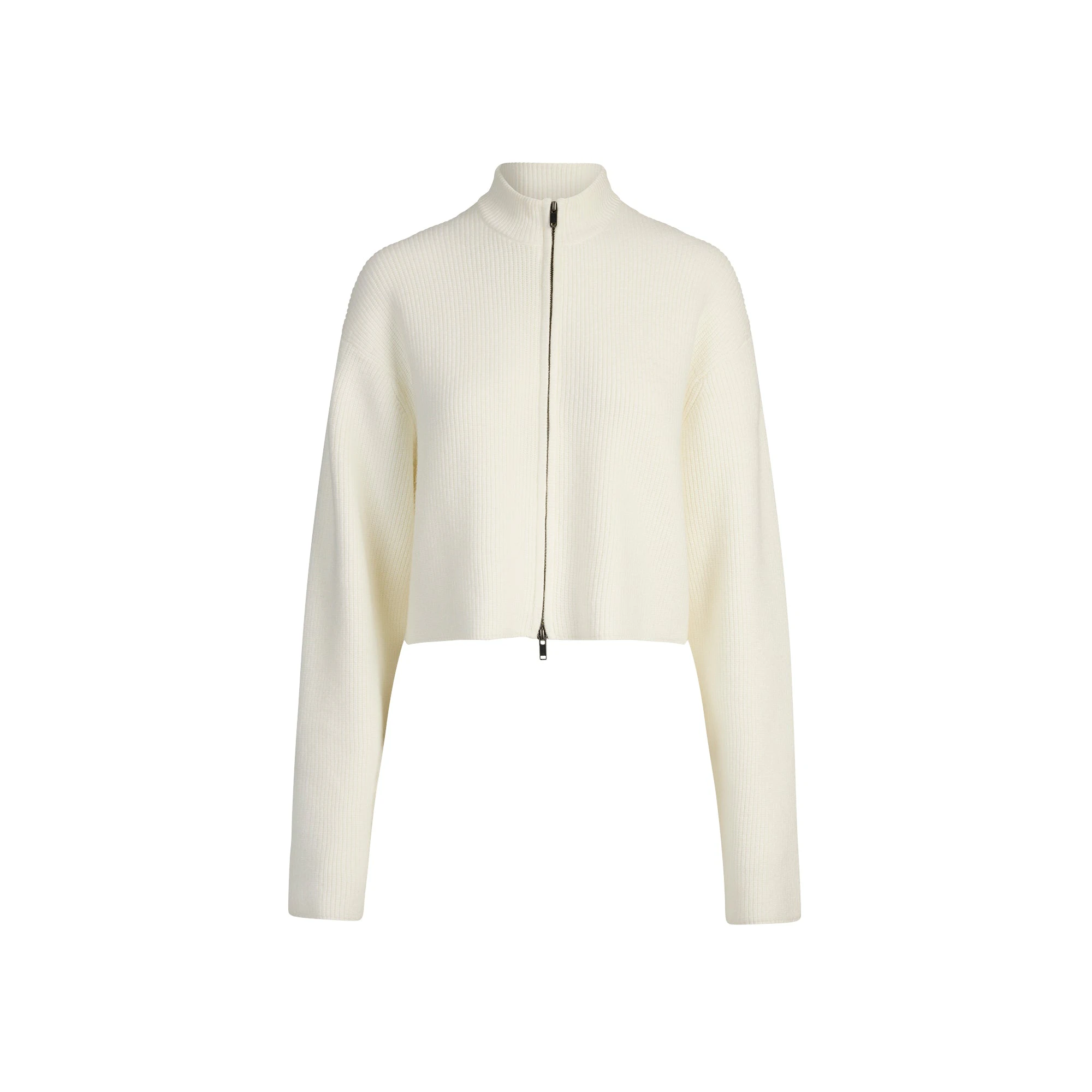 SWEATER KNITS MOCK NECK ZIP UP | IVORY FLAT ON A WHITE BACKGROUND | FLT